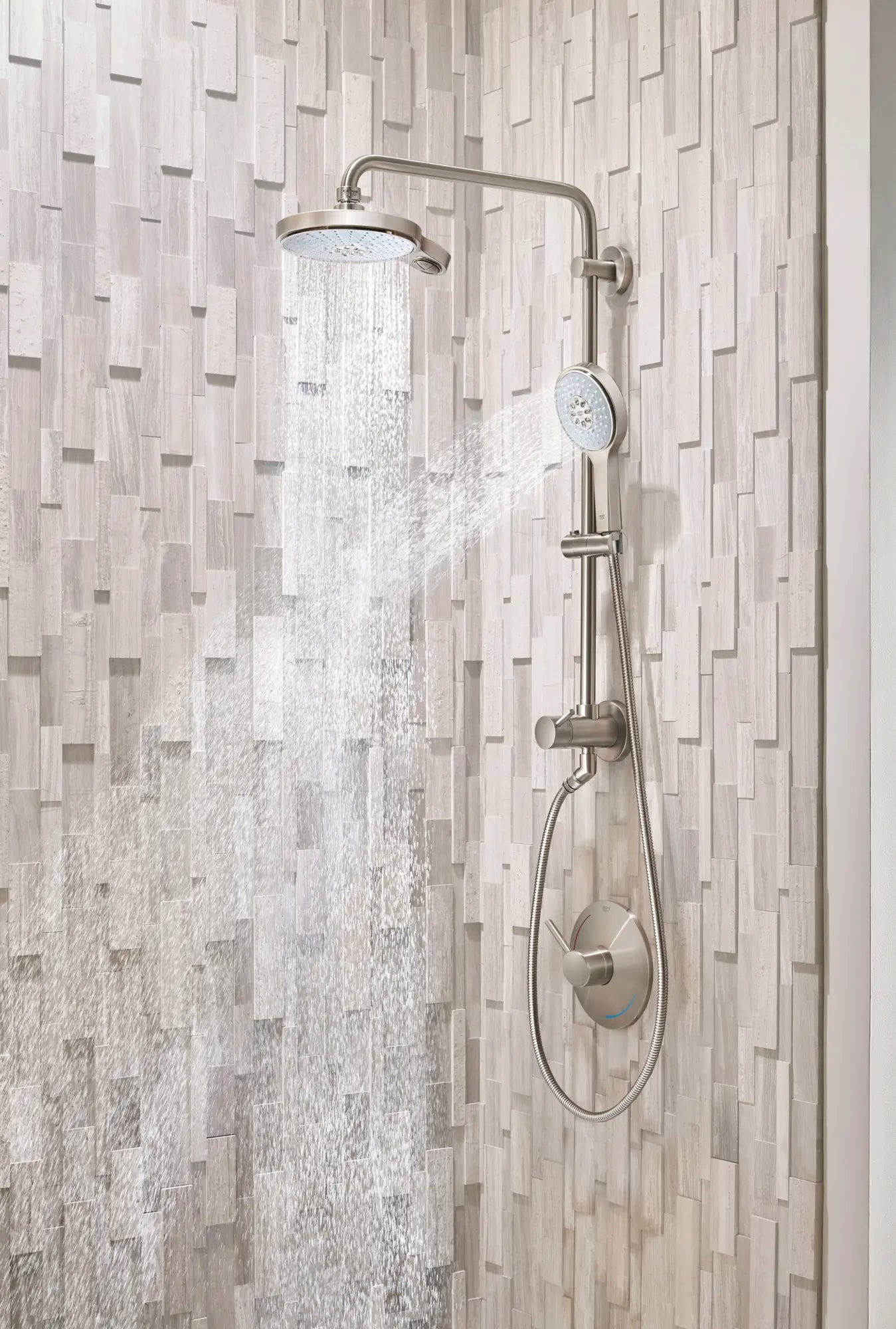 25" Shower System  with Standard Shower Arm // BRUSHED NICKEL INFINITYFINISH // 163842_Grohe_Retro_Fit_26487EN0_27765ENO_27664ENO_ShowerVigBothOn__1__0_CDNwebp.webp