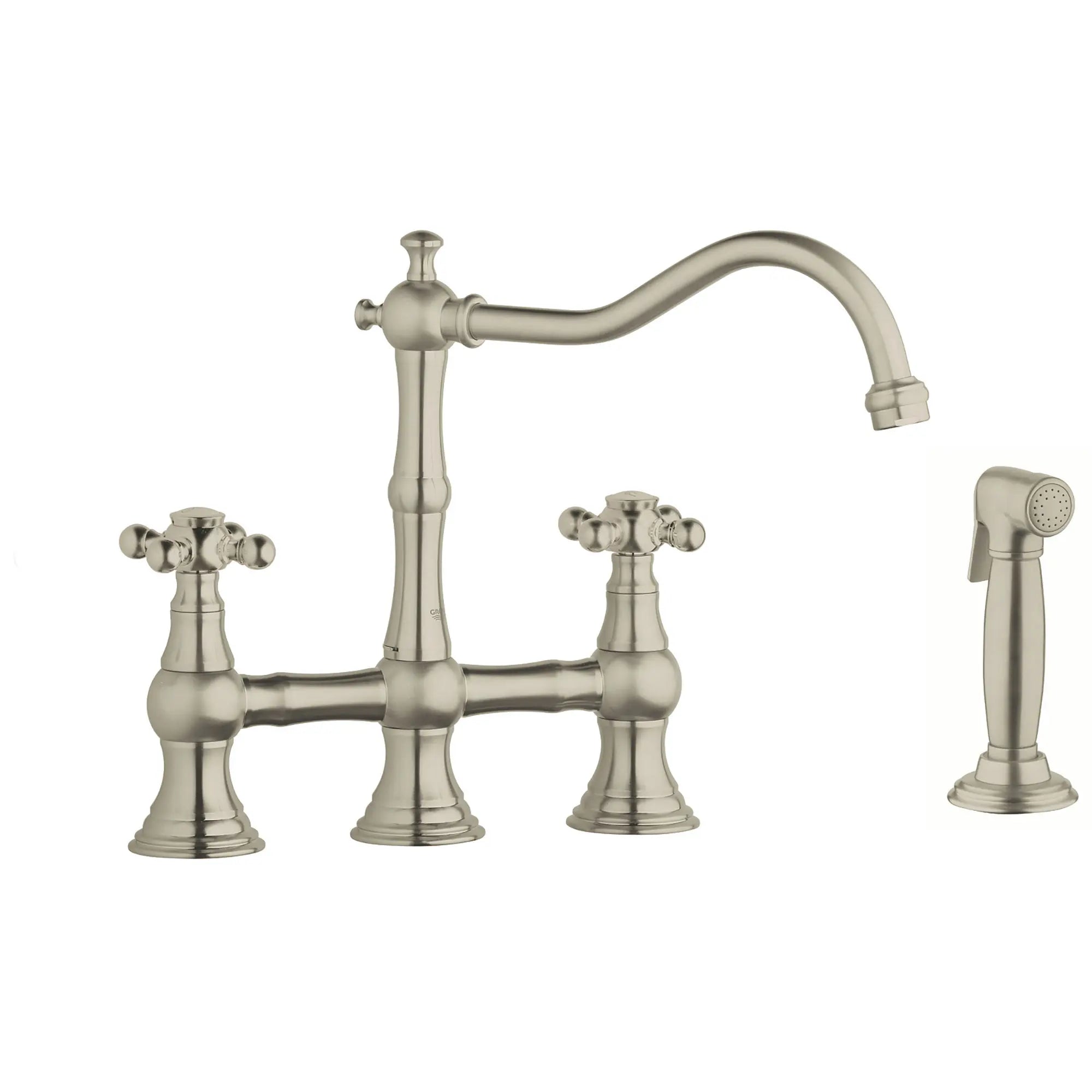 2-Handle Kitchen Faucet 2.2 GPM with Side Spray // BRUSHED NICKEL INFINITYFINISH // 163905_20158EN0-Bridgefaucet-With-Side-Spray-in-Brushed-Nickel-Silo-2_0_CDNwebp.webp