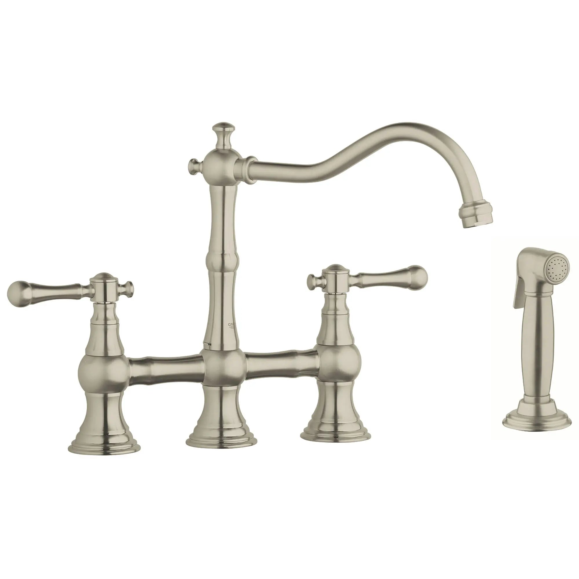 2-Handle Kitchen Faucet 2.2 GPM with Side Spray // BRUSHED NICKEL INFINITYFINISH // 164036_20158EN0-Bridgefaucet-With-Side-Spray-in-Brushed-Nickel-Silo-1_0_CDNwebp.webp