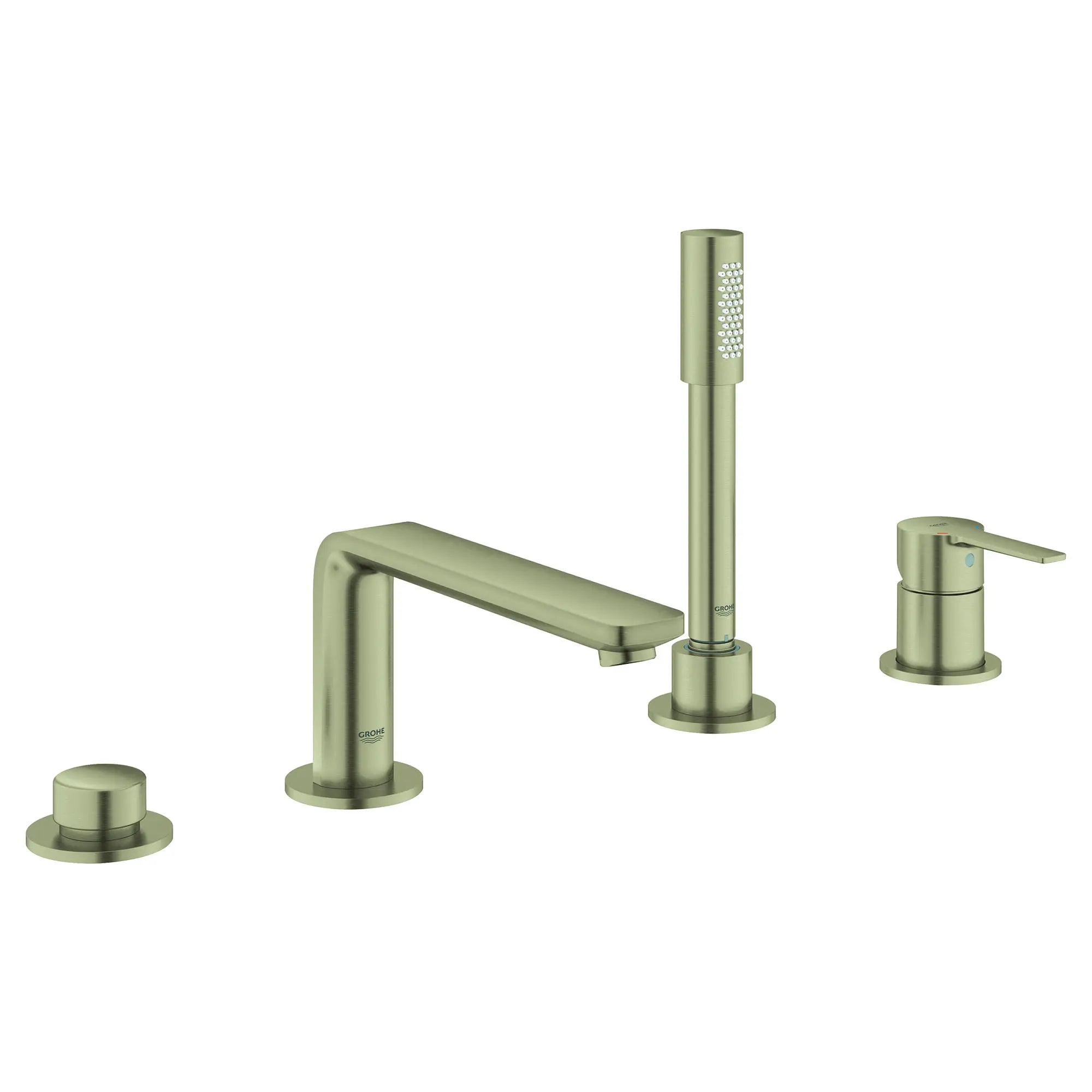 4-Hole Single-Handle Deck Mount Roman Tub Faucet with 1.75 GPM (6.6 L/min) Hand Shower // BRUSHED NICKEL INFINITYFINISH // 164118_19577EN1_0_CDNwebp.webp