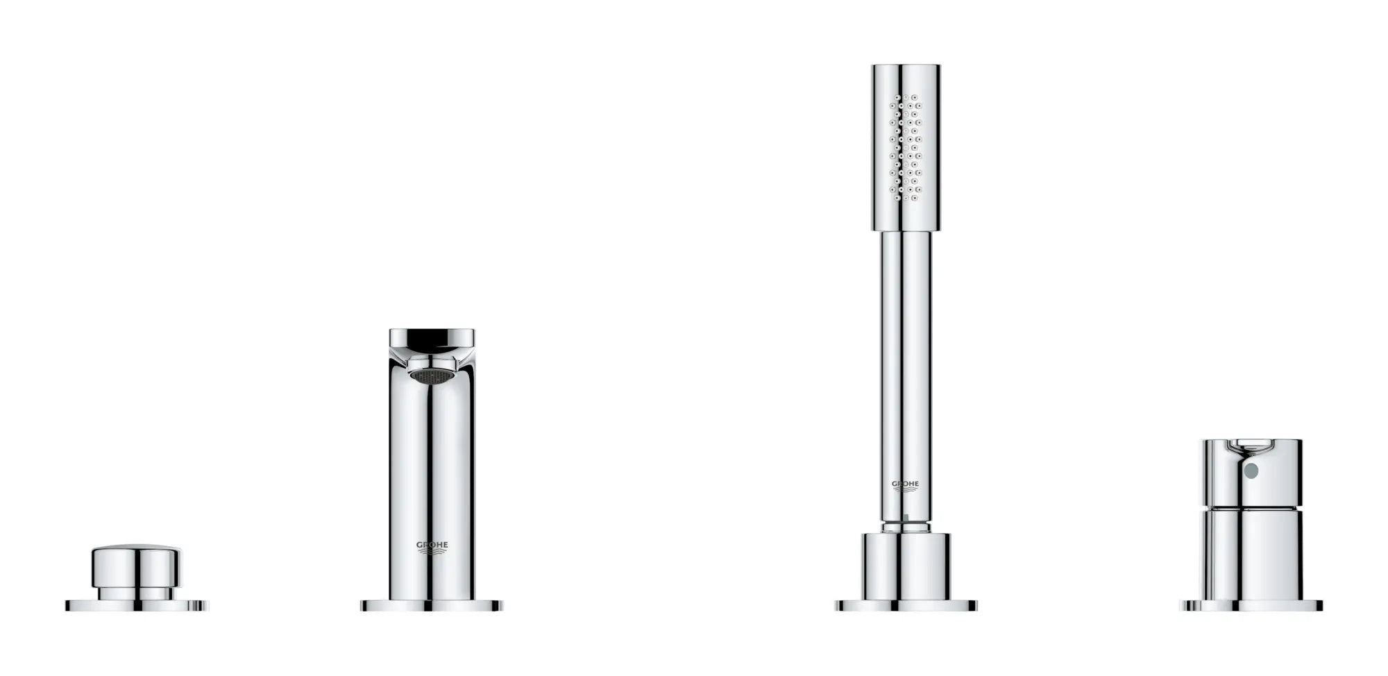 4-Hole Single-Handle Deck Mount Roman Tub Faucet with 1.75 GPM (6.6 L/min) Hand Shower // GROHE STARLIGHT CHROME // 164151_19577001_000_01_1__0_CDNwebp.webp