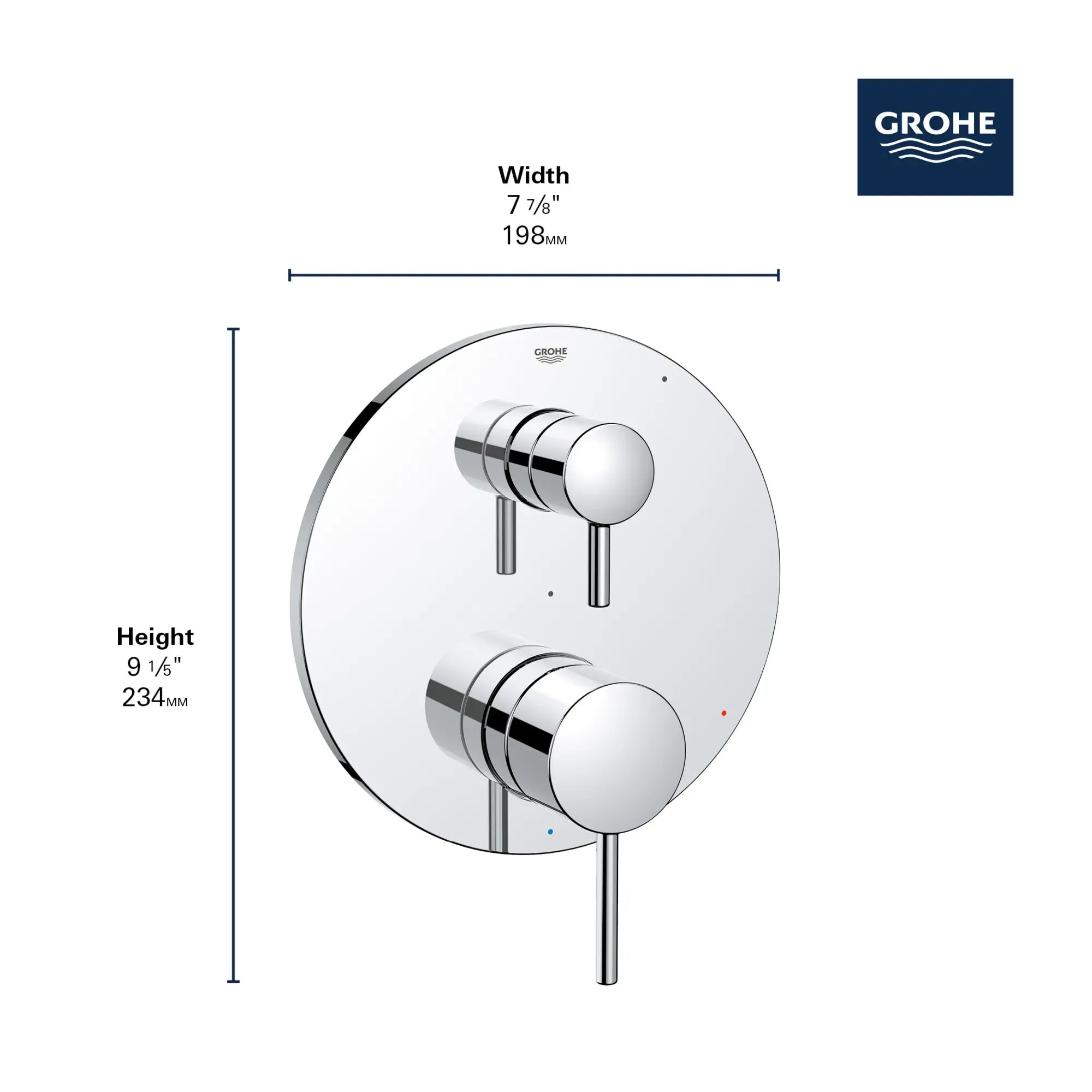 TIMELESS PRESSURE BALANCE VALVE TRIM WITH 2-WAY DIVERTER WITH CARTRIDGE // GROHE STARLIGHT CHROME // 164195_GROHE_GrohSafe_3.0_2WayTrim_Valve_Timeless_29423000_Info_3_0_CDNwebp.webp
