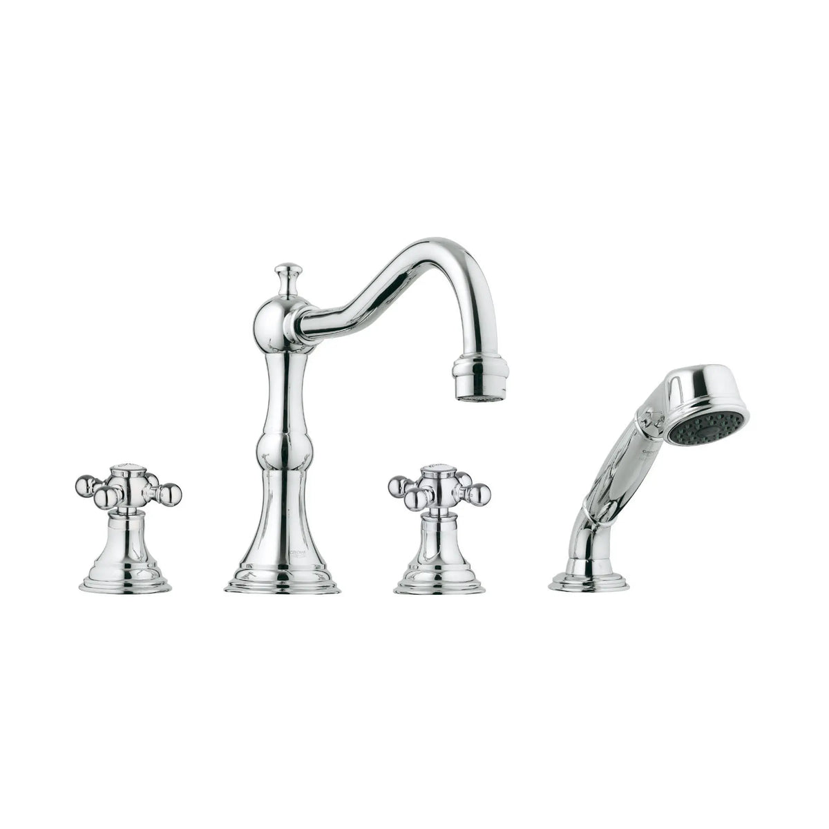 4-Hole 2-Handle Deck Mount Roman Tub Faucet with 9.5 L/min (2.5 gpm) Hand Shower // GROHE STARLIGHT CHROME // 164258_25080000-Bridgeford-Roman-Tub-Filler-With-Personal-Hand-Shower-in-Chrome-Silo-2_0_CDNwebp.webp