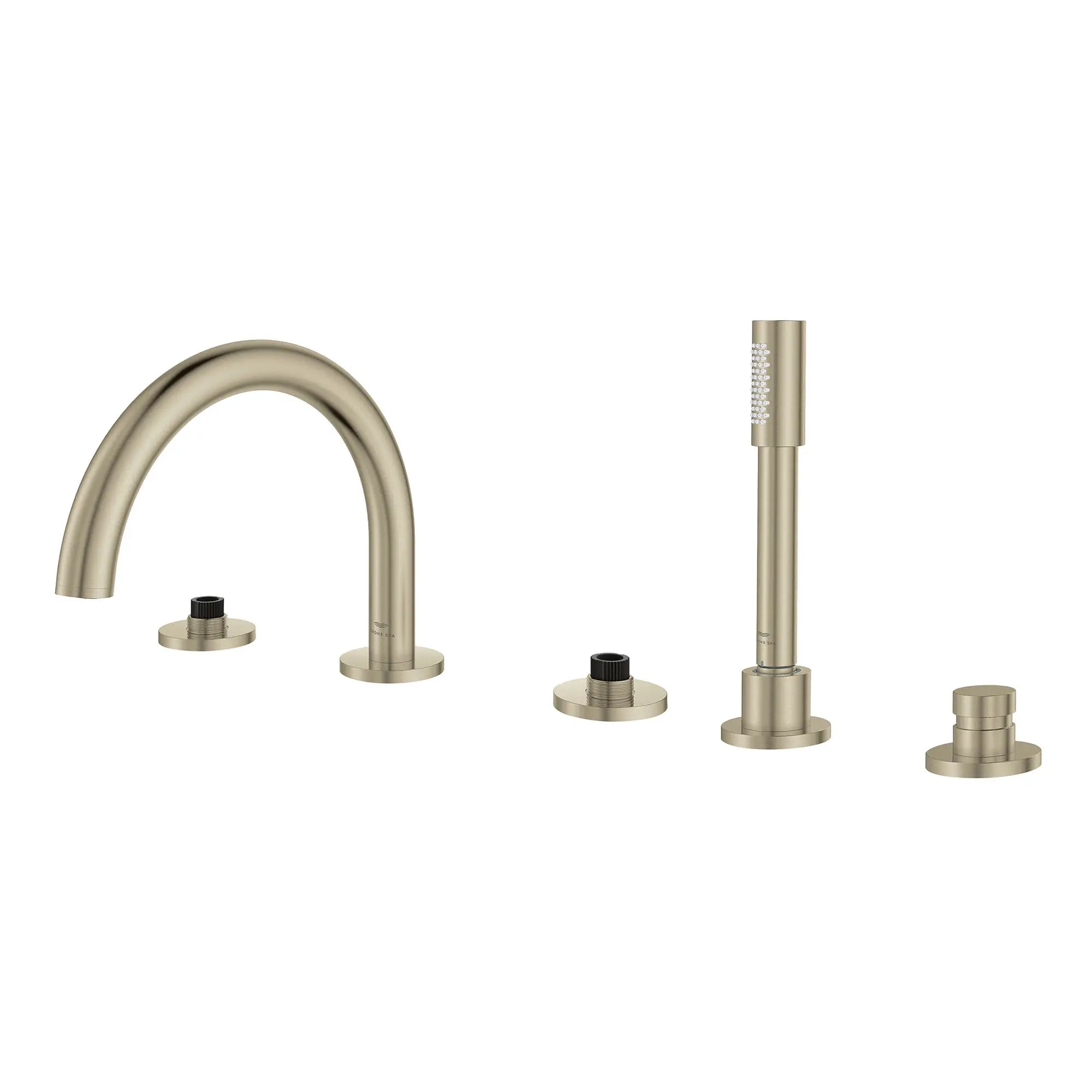 5-Hole 2-Handle Deck Mount Roman Tub Faucet with 6.6 L/min (1.75 GPM) Hand Shower // BRUSHED NICKEL INFINITYFINISH // 164449_Atrio_SiloLeft_25274EN0_001_Feb2023_0_CDNwebp.webp