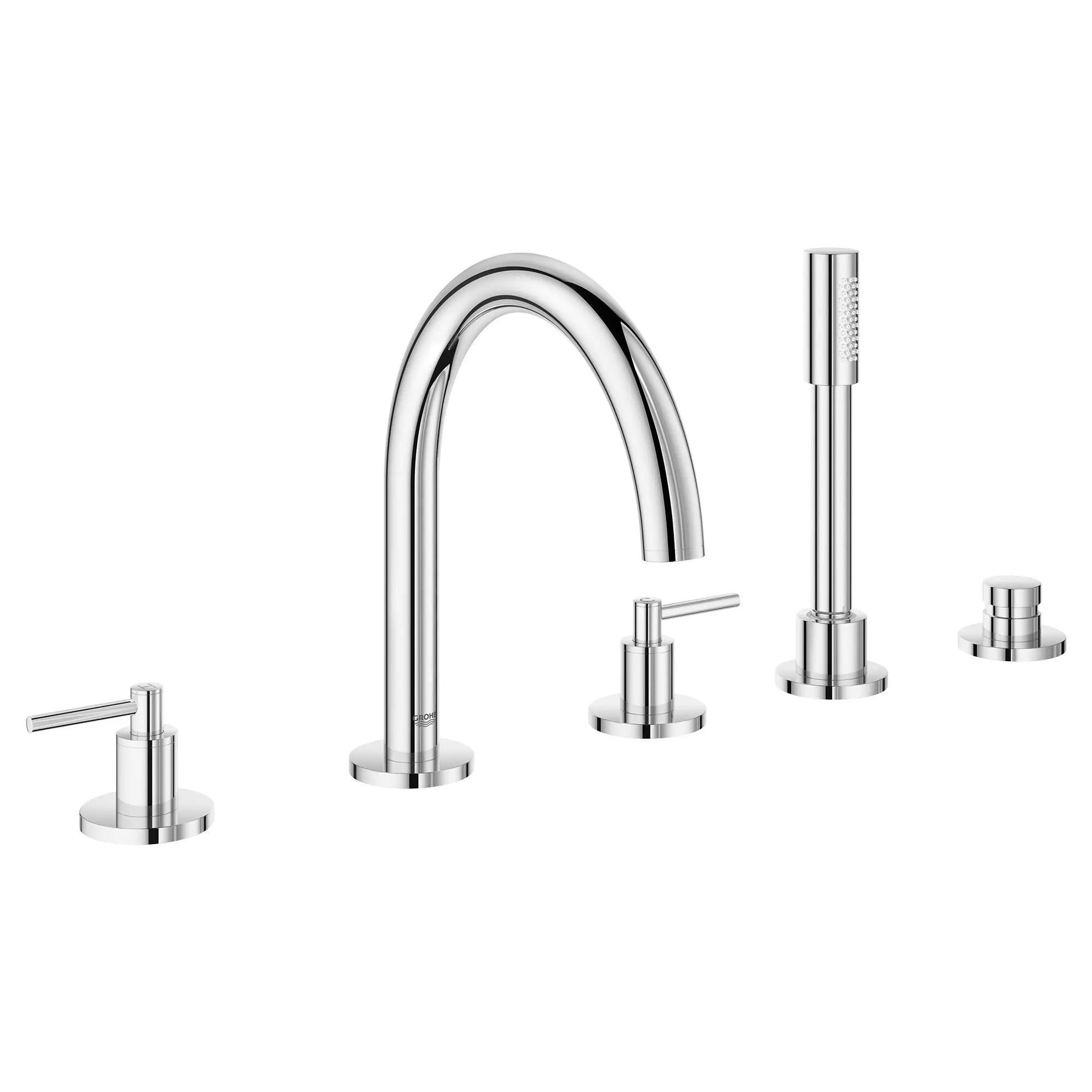 5-Hole 2-Handle Deck Mount Roman Tub Faucet with 1.75 GPM Hand Shower // GROHE STARLIGHT CHROME // 164520_25049003_1_0_CDNwebp.webp