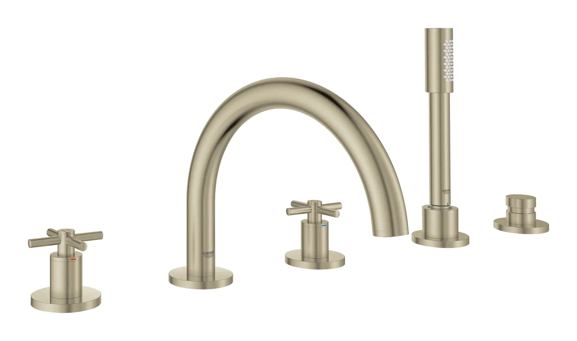 5-Hole 2-Handle Deck Mount Roman Tub Faucet with 1.75 GPM Hand Shower // BRUSHED NICKEL INFINITYFINISH // 164745_25049EN3_Z01_01_0_CDNwebp.webp