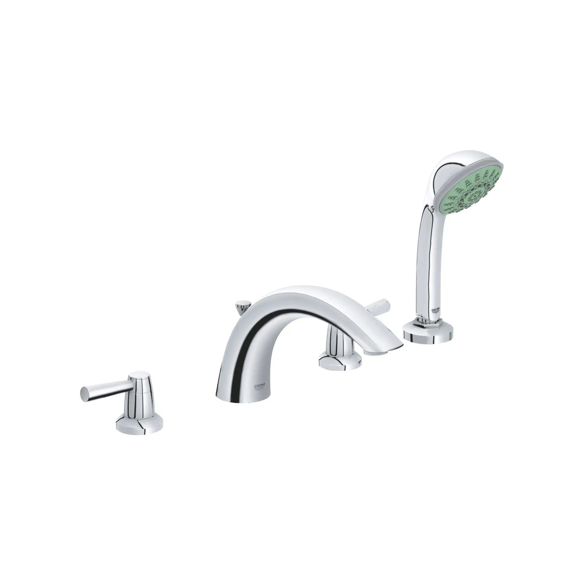 4-Hole 2-Handle Deck Mount Roman Tub Faucet with 2.5 GPM Hand Shower // GROHE STARLIGHT CHROME // 164898_25072000-Arden-Roman-Tub-Filler-With-Personal-Hand-Shower-in-Starlight-Chrome-Silo-1_0_CDNwebp.webp