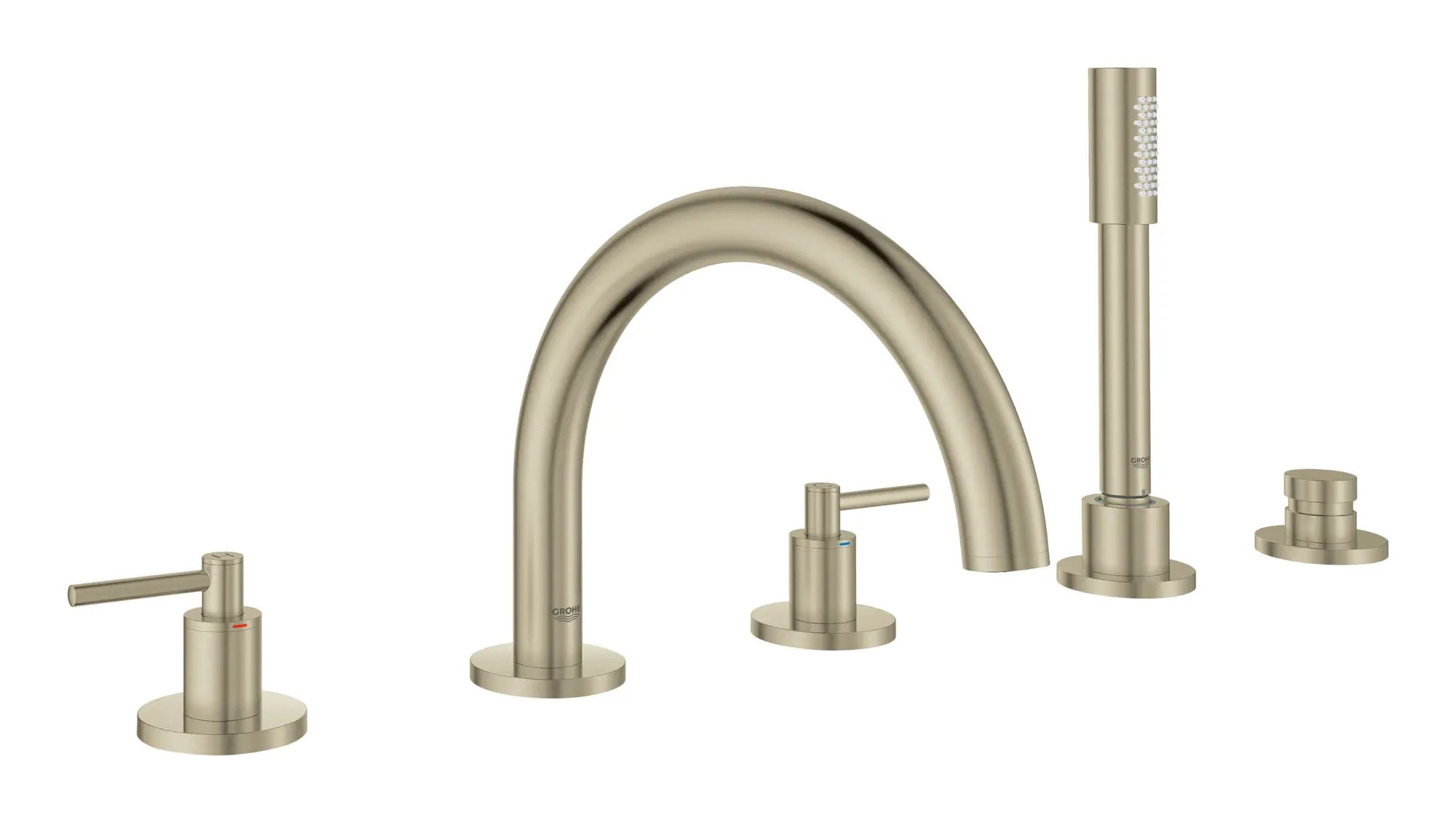 5-Hole 2-Handle Deck Mount Roman Tub Faucet with 1.75 GPM Hand Shower // BRUSHED NICKEL INFINITYFINISH // 164920_25049EN3_Z02_01_1__0_CDNwebp.webp