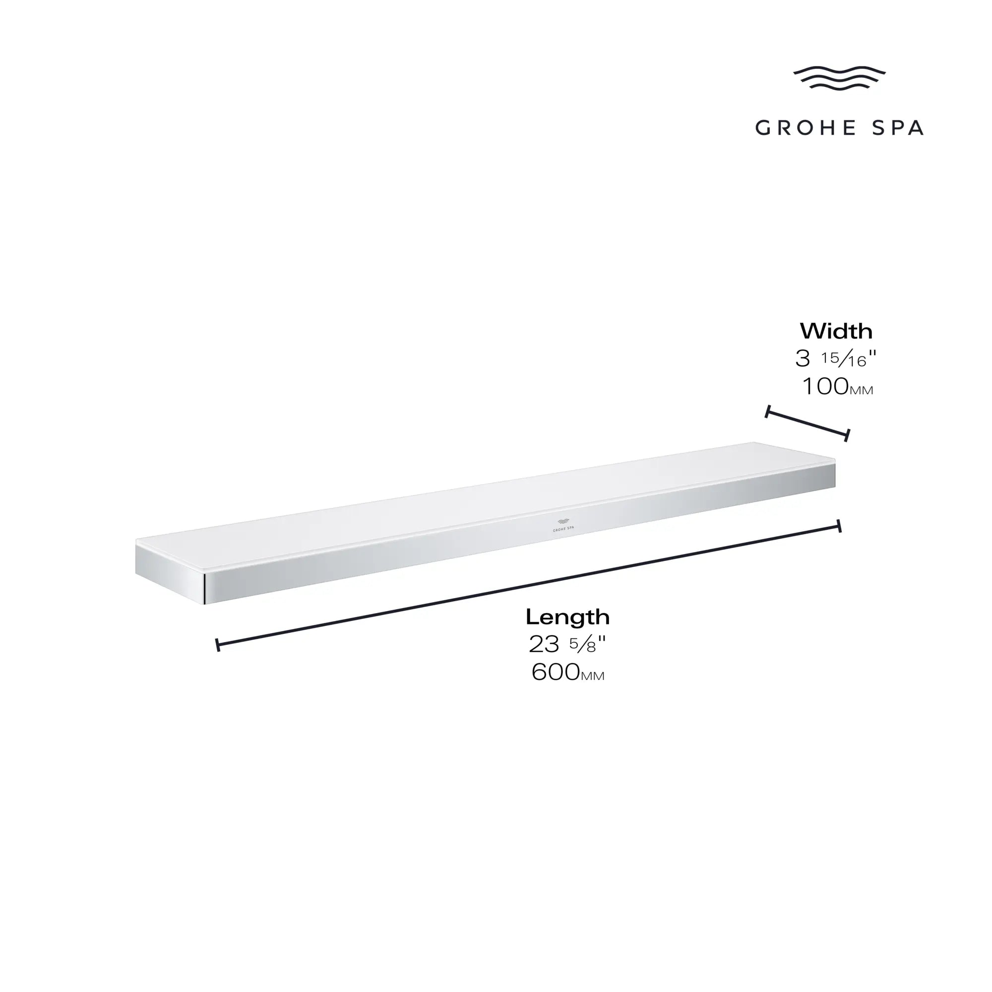 Allure 14 3?16" Shelf // GROHE STARLIGHT CHROME // 166001_Allure_Infographic_40965_0001_AUG2023_0_CDNwebp.webp