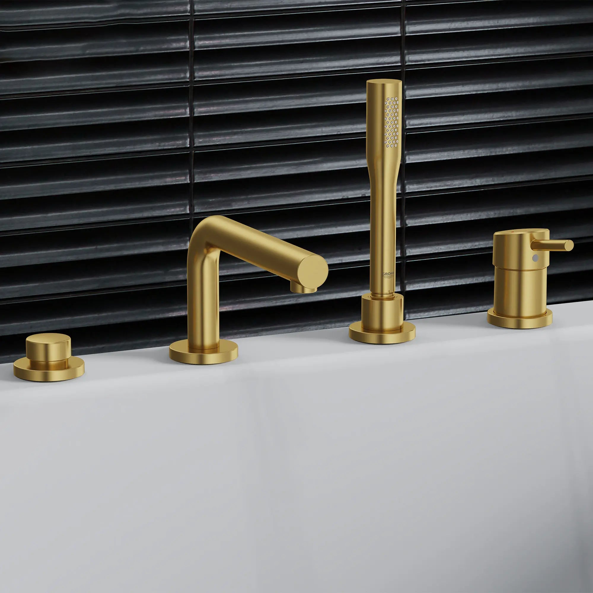 4-Hole Single-Handle Deck Mount Roman Tub Faucet with 1.75 GPM (6.6 L/min) Hand Shower // BRUSHED COOL SUNRISE // 176786_Concetto_EnvironmentCloseUp_19576GN2_0001_Aug2023_0_CDNwebp.webp