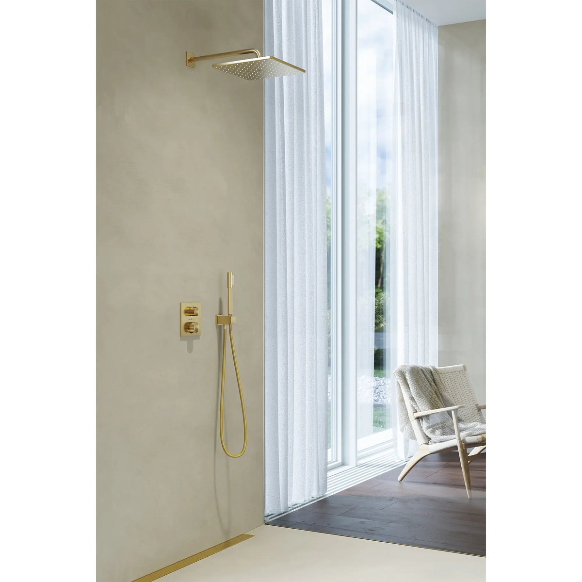 Dual Function 2-Handle Thermostatic Valve Trim // BRUSHED COOL SUNRISE // 186610_Allure_EnvironmentCloseUp_26570GN0_29178GN0_0001_Oct2023_0_CDNwebp_1a4f337f-801c-4c1f-9581-a4a552940601.webp