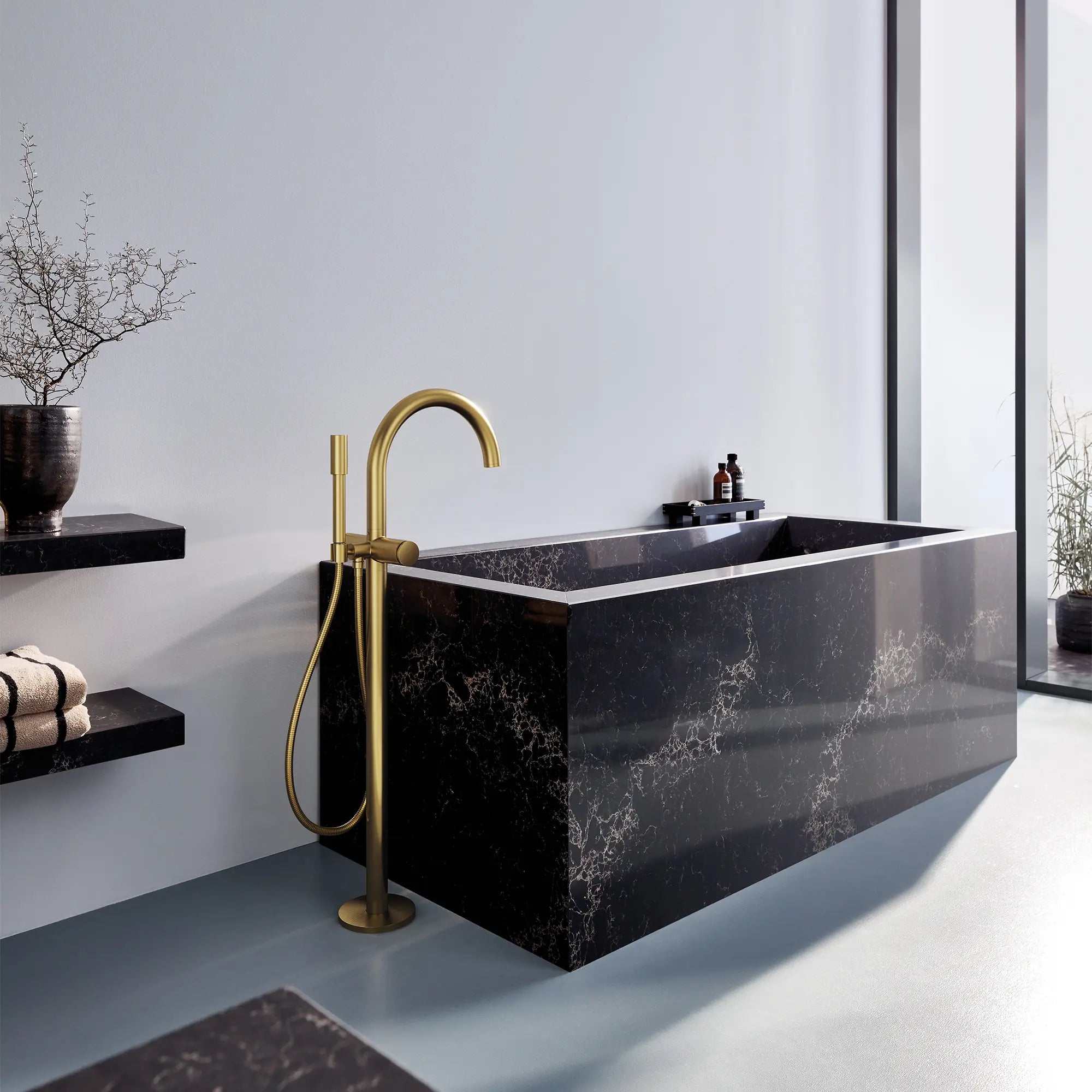 Single-Handle Freestanding Tub Faucet with 1.75 GPM Hand Shower // BRUSHED NICKEL INFINITYFINISH // 186622_Atrio_EnvironmentCloseUp_32653GN3_0001_Oct2023_0_CDNwebp_1ae3bfca-e334-4ef3-9c2c-aaab28e18e89.webp