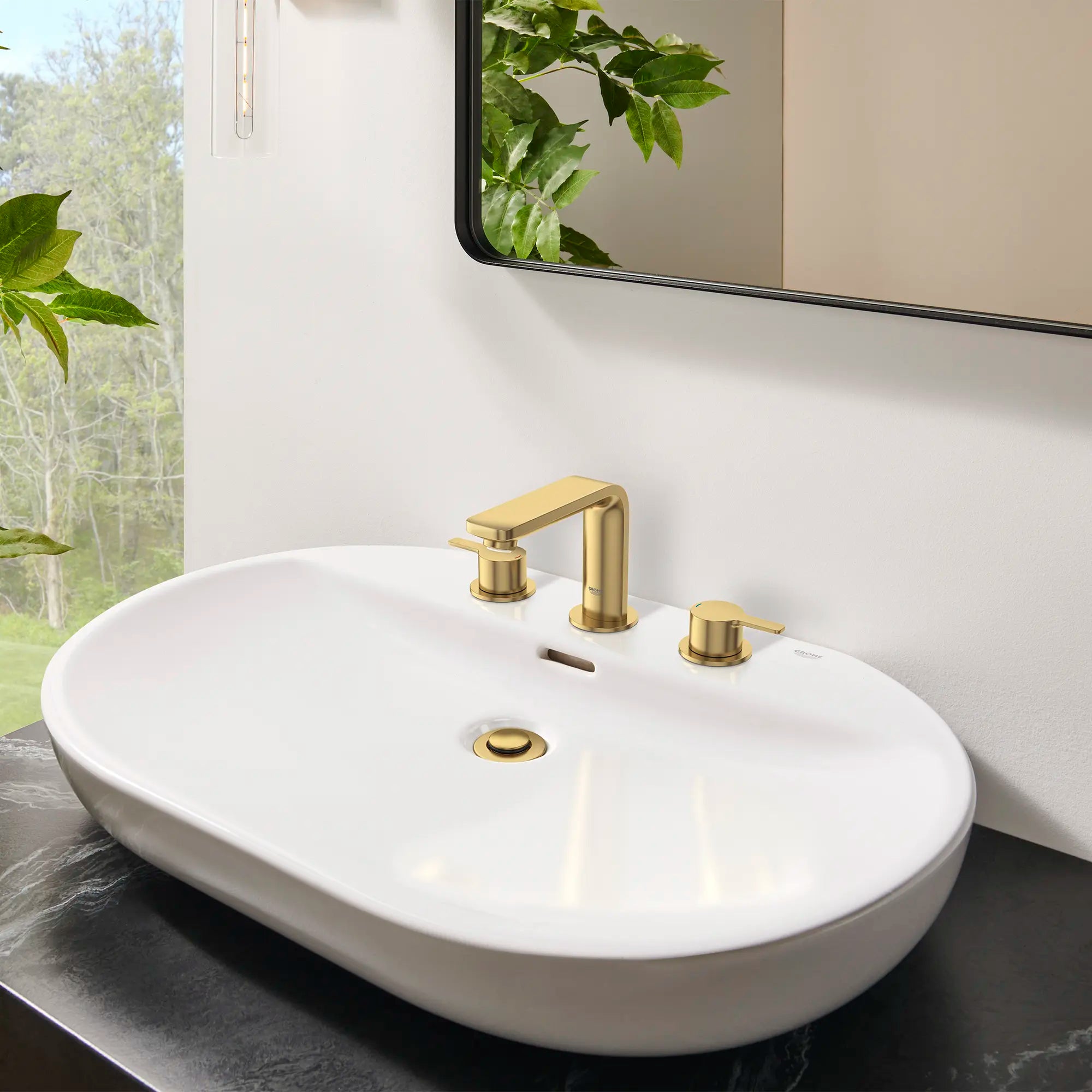 8-inch Widespread 2-Handle M-Size Bathroom Faucet, 1.2 GPM (4.5 L/min) // BRUSHED COOL SUNRISE // 233756_Lineare_EnvironmentCloseUp_20578GNA_0003_Nov2023_CDNwebp.webp