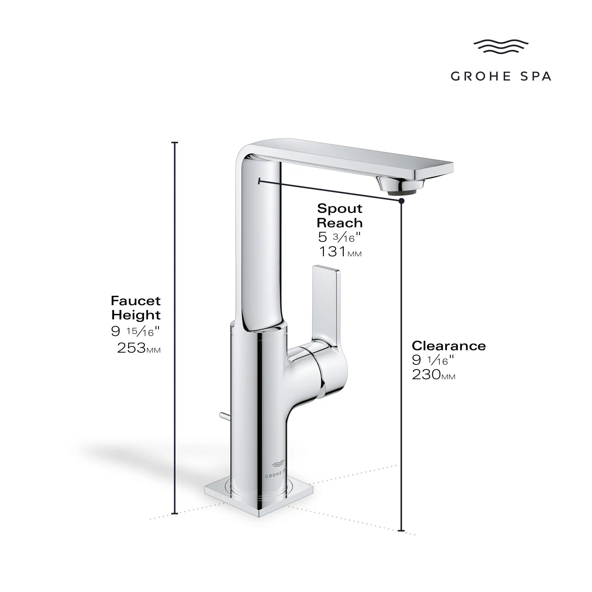 Single-Hole Single-Handle L-Size Bathroom Faucet 4.8 L/min (1.2 GPM) // GROHE STARLIGHT CHROME // 234127_Allure_Infographic_23858_0002_DEC2023_1_CDNwebp.webp