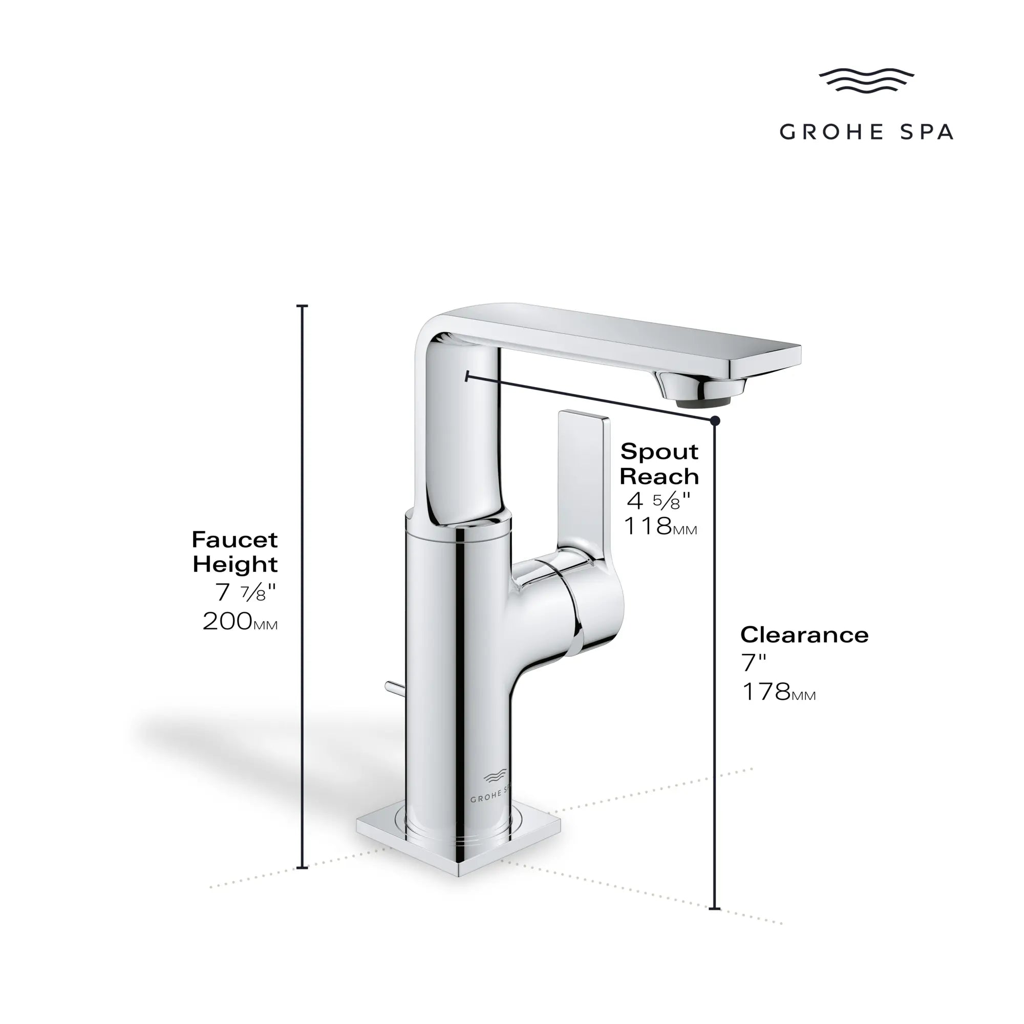 Single-Hole Single-Handle M-Size Bathroom Faucet 4.8 L/min (1.2 GPM) // GROHE STARLIGHT CHROME // 234129_Allure_Infographic_23857_0002_DEC2023_1_CDNwebp.webp