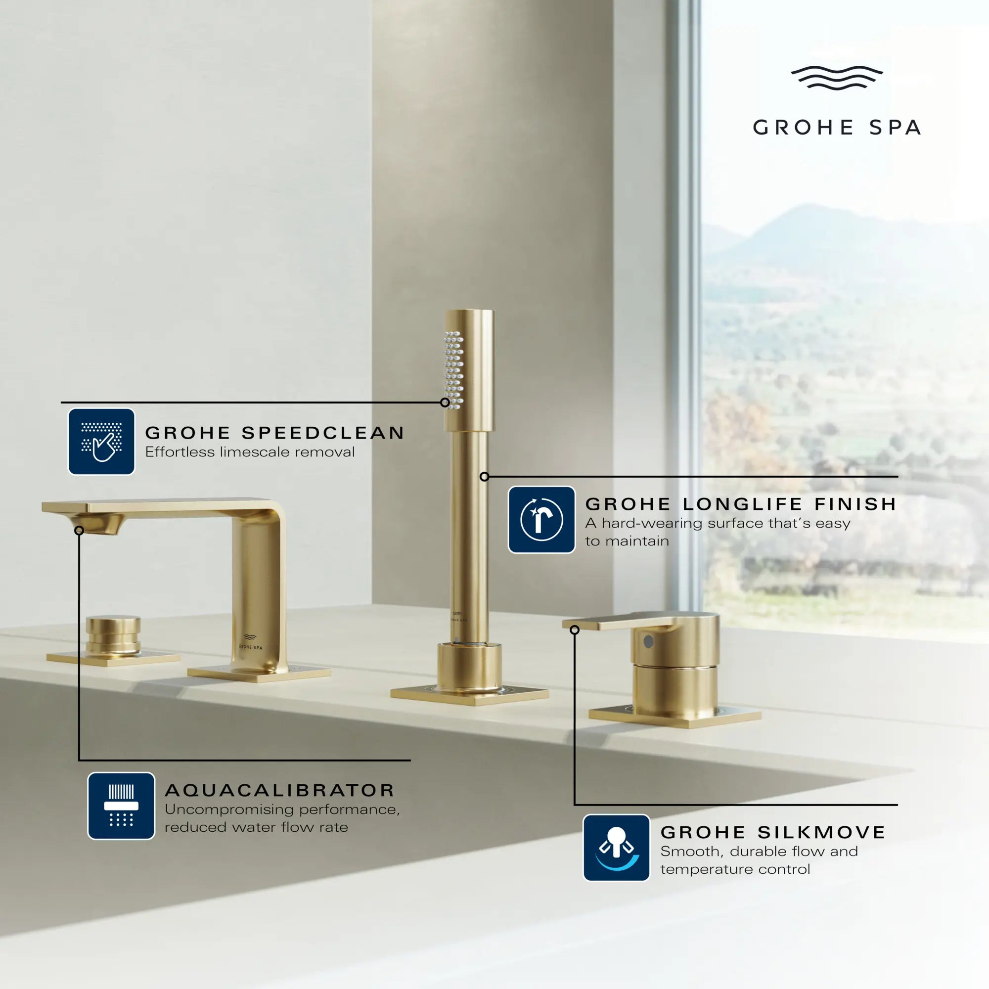 4-Hole Single-Handle Deck Mount Roman Tub Faucet with 1.75 GPM Hand Shower // GROHE STARLIGHT CHROME // 234136_Allure_Infographic_19316_0001_APR2026_2_CDNwebp.webp