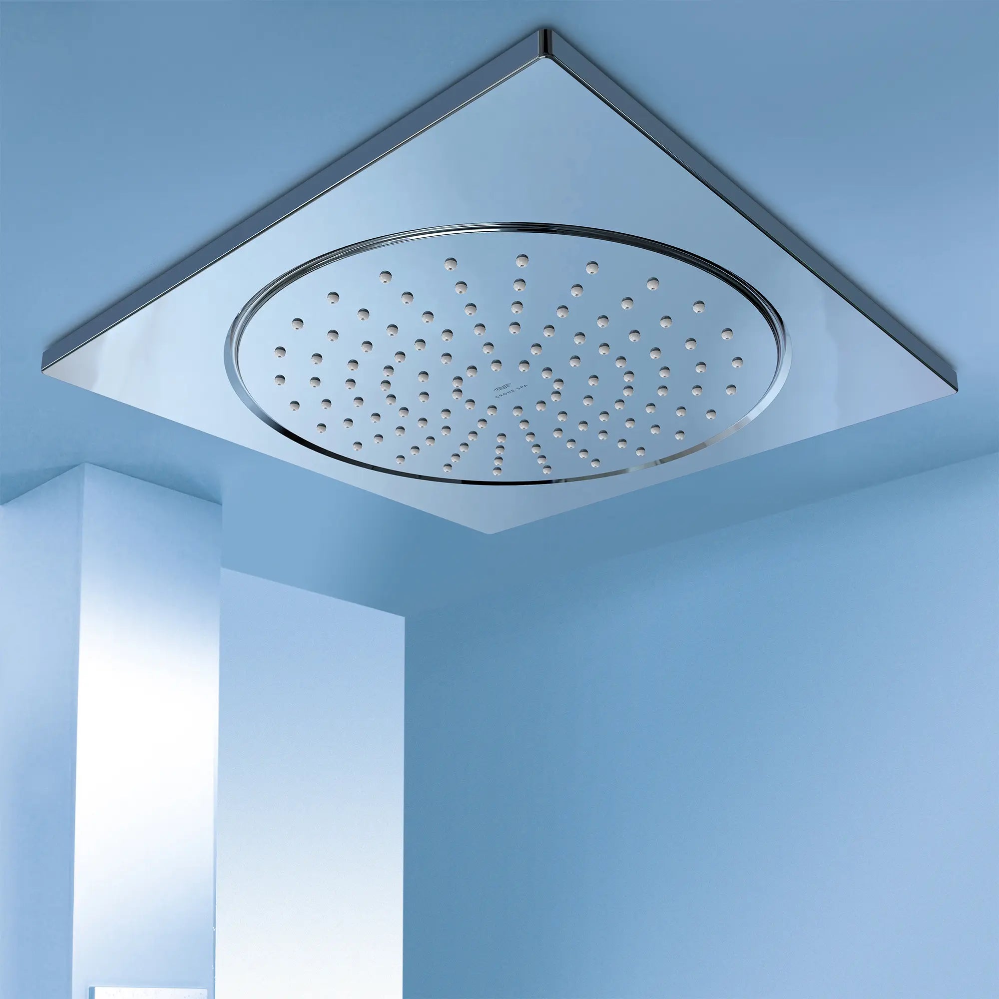 10" Ceiling Shower Head - 1 Spray, 1.75 GPM (6.6 L/min) // GROHE STARLIGHT CHROME // 235432_RainshowerAqua_EnvironmentCloseUp_26882000_0001_Dec2023_CDNwebp.webp