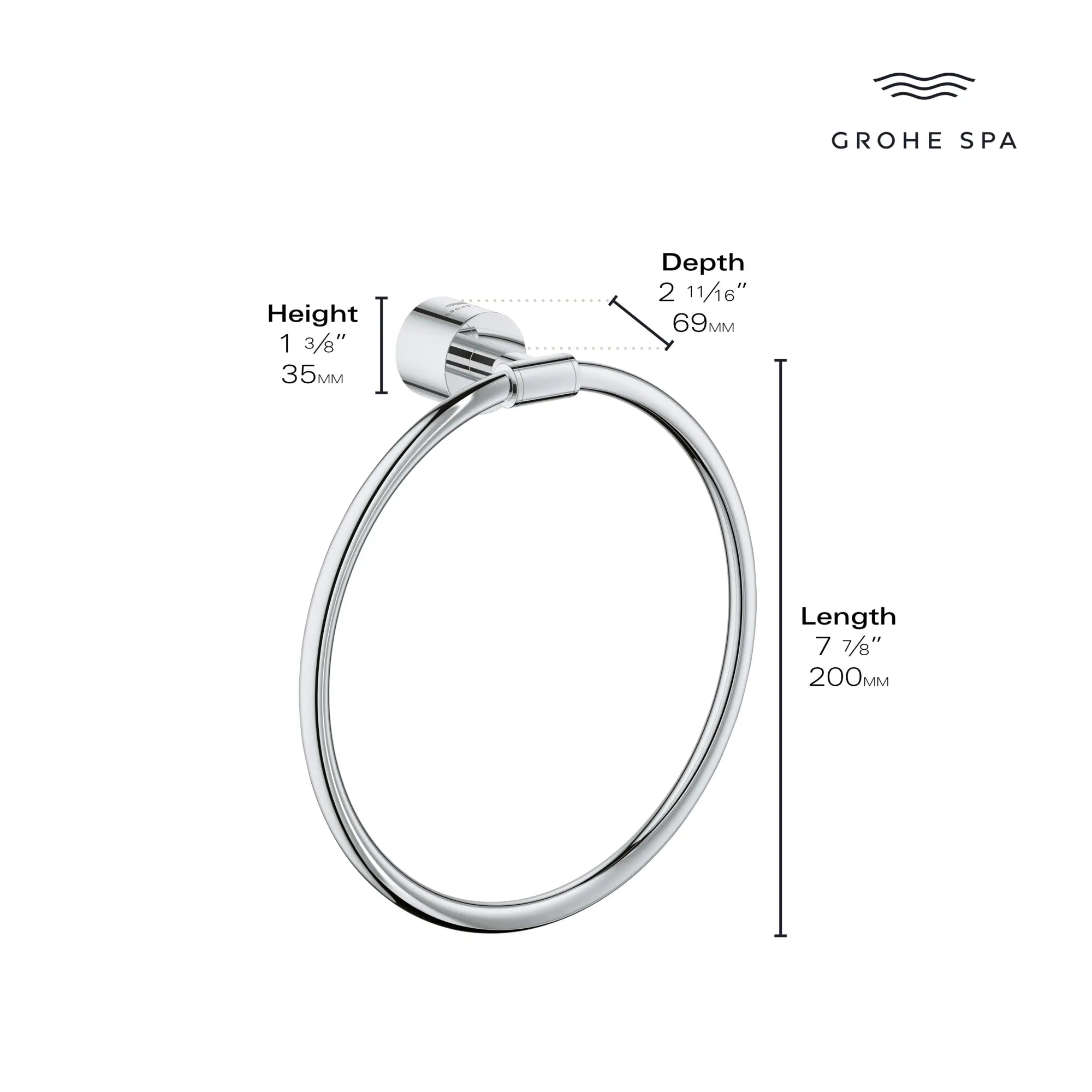 8" Towel Ring // GROHE STARLIGHT CHROME // 235629_Atrio_Infographic_40887_0001_JAN2024_1_CDNwebp.webp
