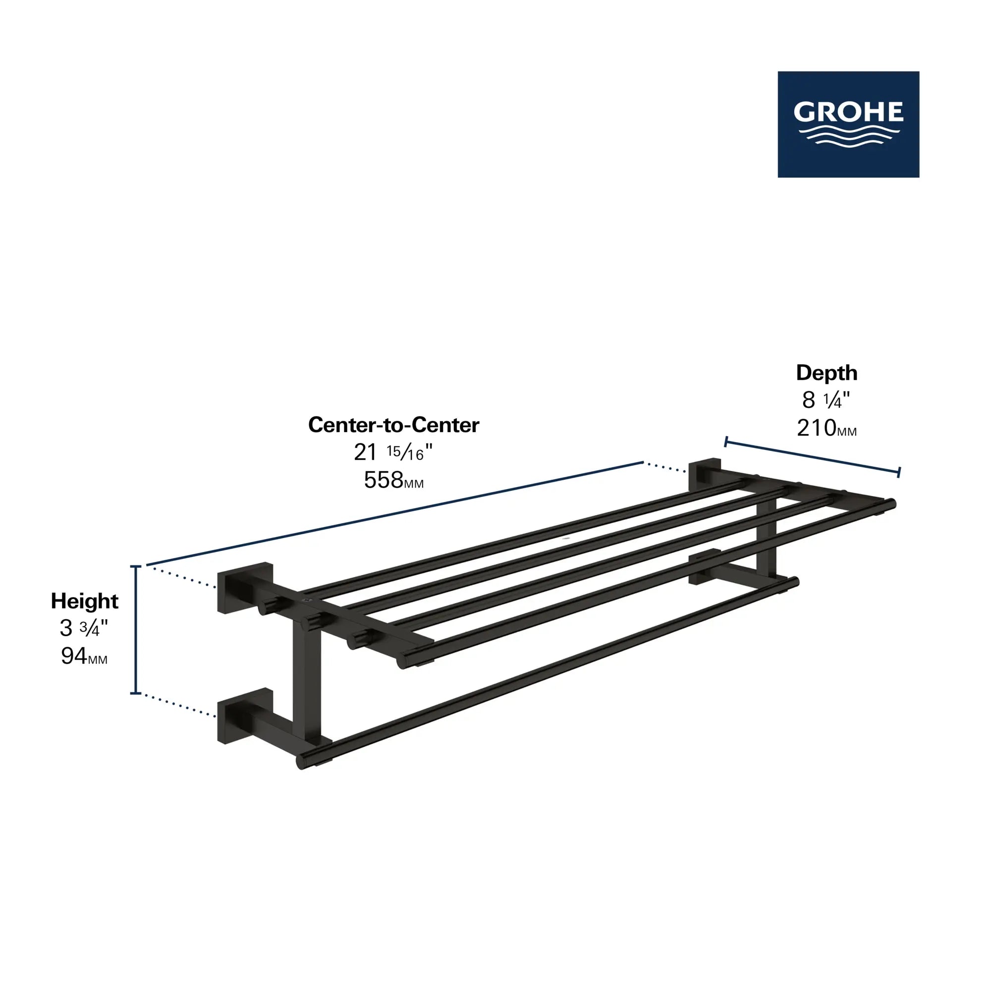 23 5/8" Multi-Towel Rack // GROHE STARLIGHT CHROME // 235643_Essentials_Infographic_40512_0001_JAN2024_CDNwebp.webp