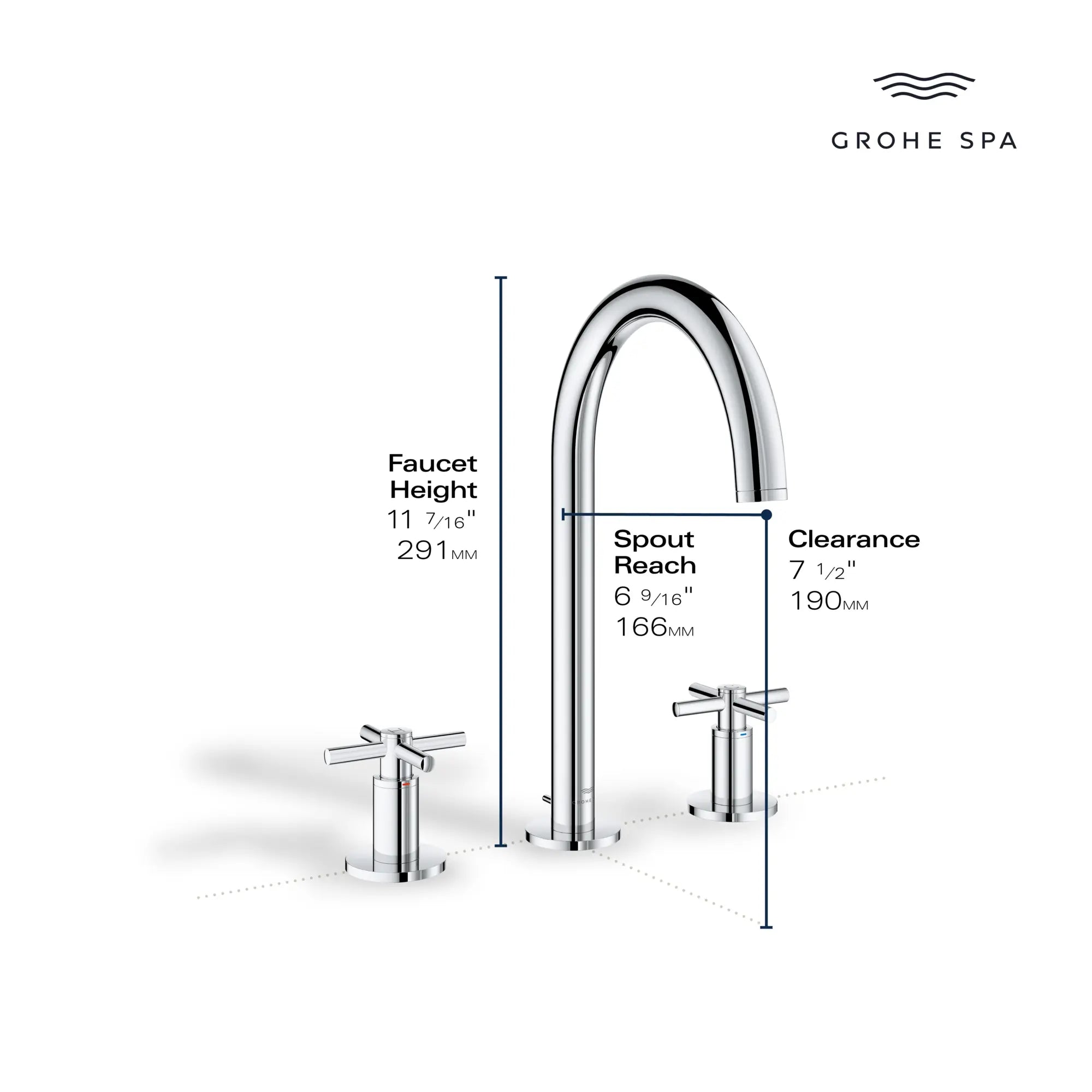 Atrio 8-inch Widespread 2-Handle M-Size Bathroom Faucet without Handles, 1.2 GPM (4.5 L/min) // GROHE STARLIGHT CHROME // 235656_Atrio_Infographic_20659_0002_JAN2024_0_CDNwebp.webp