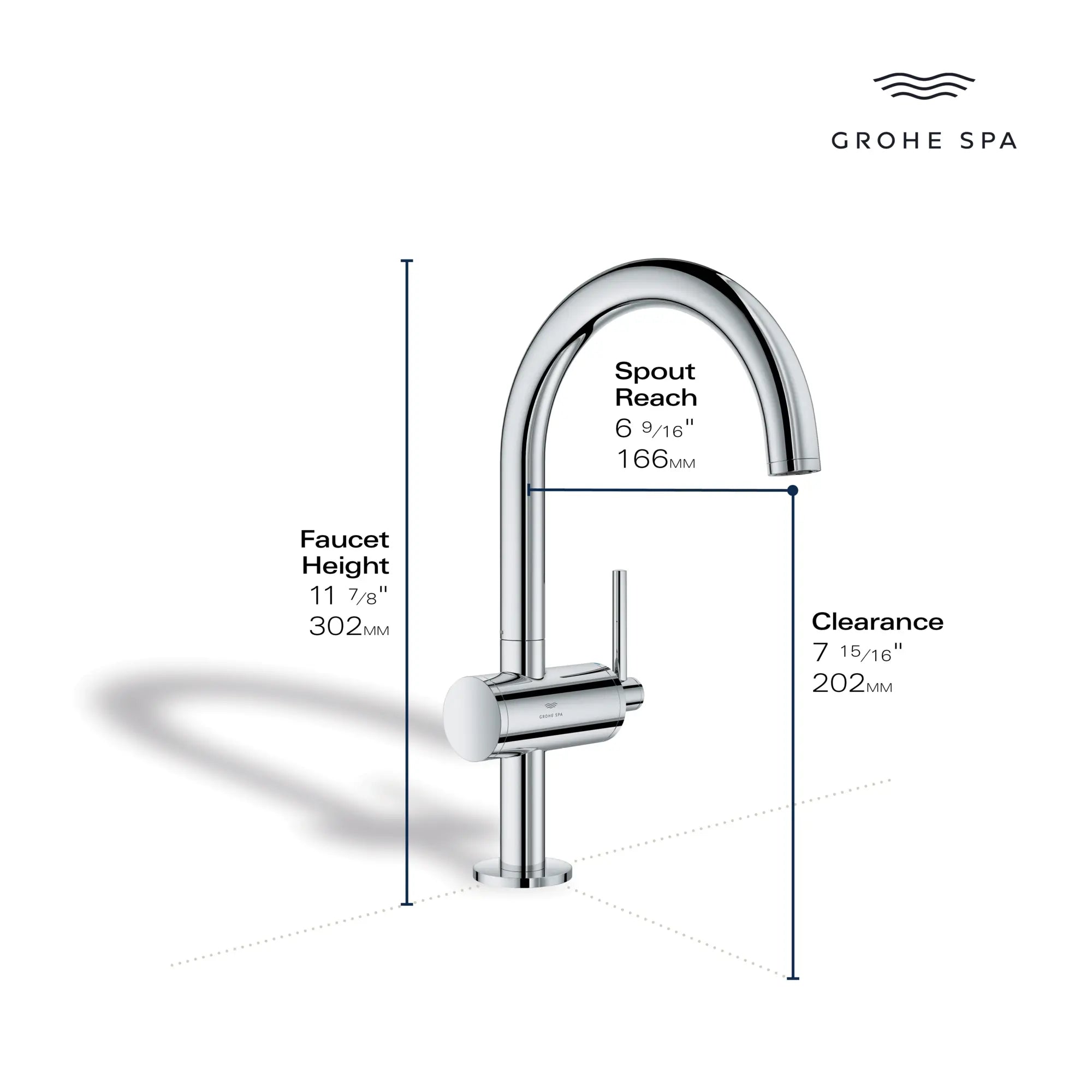 Atrio Single Hole Single-Handle L-Size Bathroom Faucet, 1.2 GPM (4.5 L/min) // GROHE STARLIGHT CHROME // 235661_Atrio_Infographic_24350_0001_APR2026_1_CDNwebp.webp
