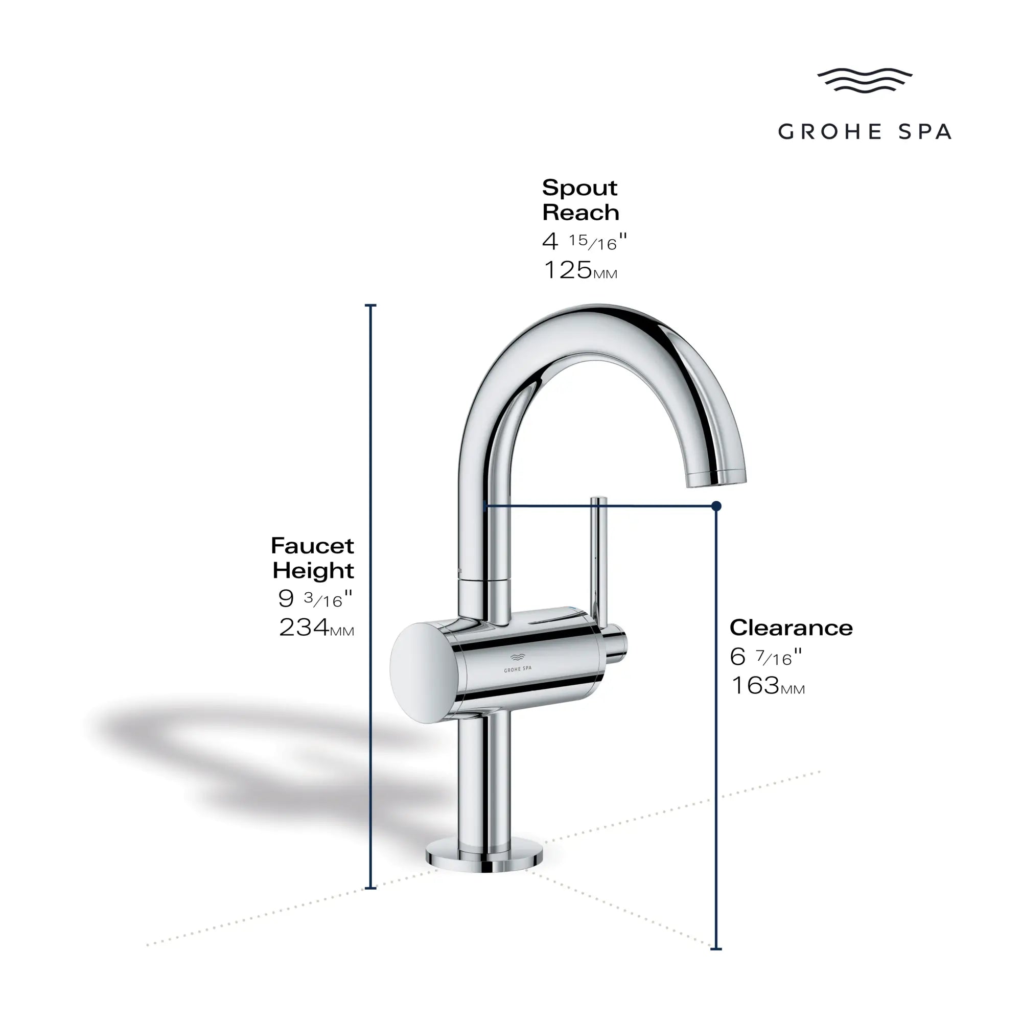 Atrio Single Hole Single-Handle M-Size Bathroom Faucet, 1.2 GPM (4.5 L/min) // GROHE STARLIGHT CHROME // 235662_Atrio_Infographic_24351_0001_APR2026_1_CDNwebp.webp