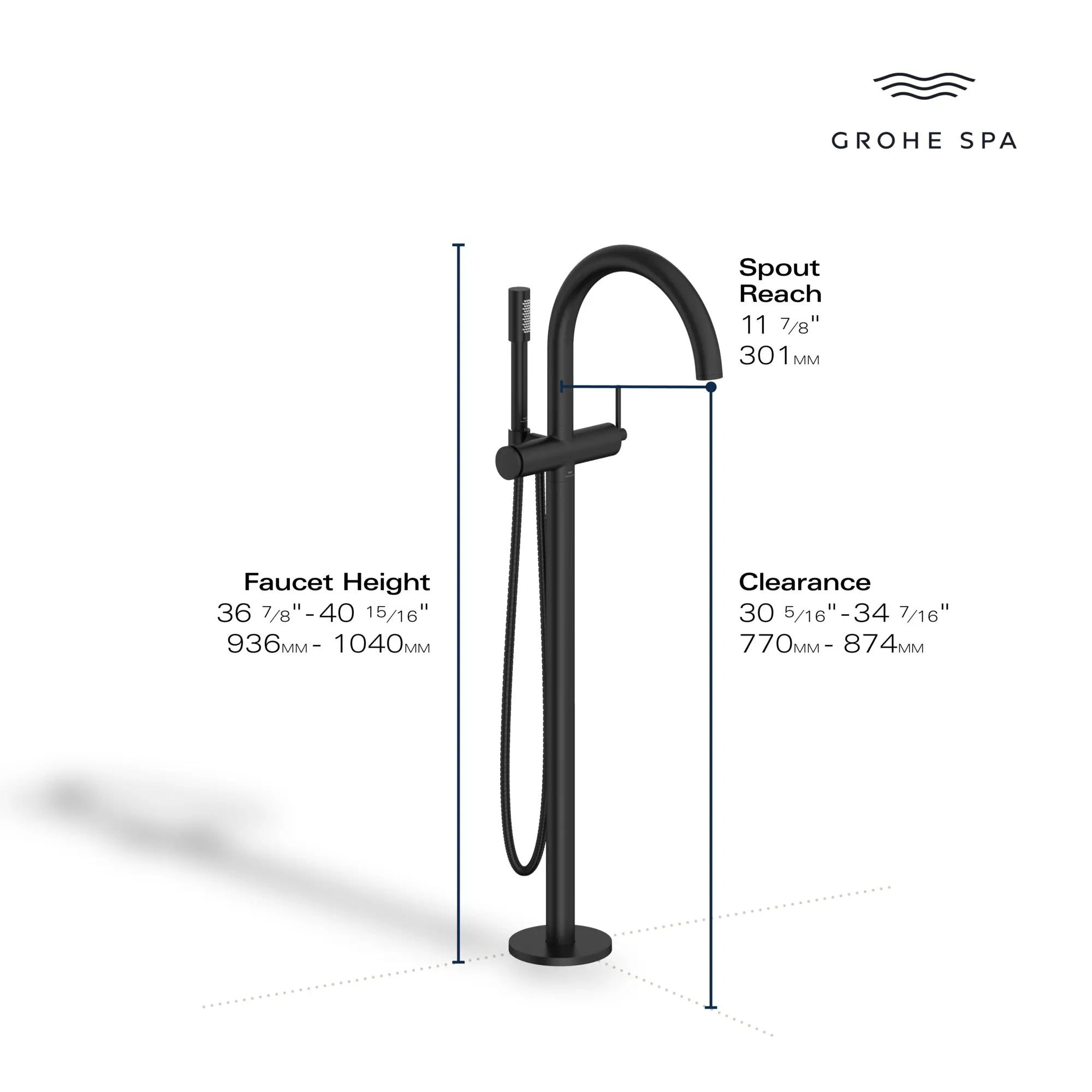 Atrio Single-Handle Freestanding Tub Faucet with 1.75 GPM (6.6 L/min) Hand Shower // MATTE BLACK // 235669_Atrio_Infographic_24368_0002_JAN2024_CDNwebp.webp