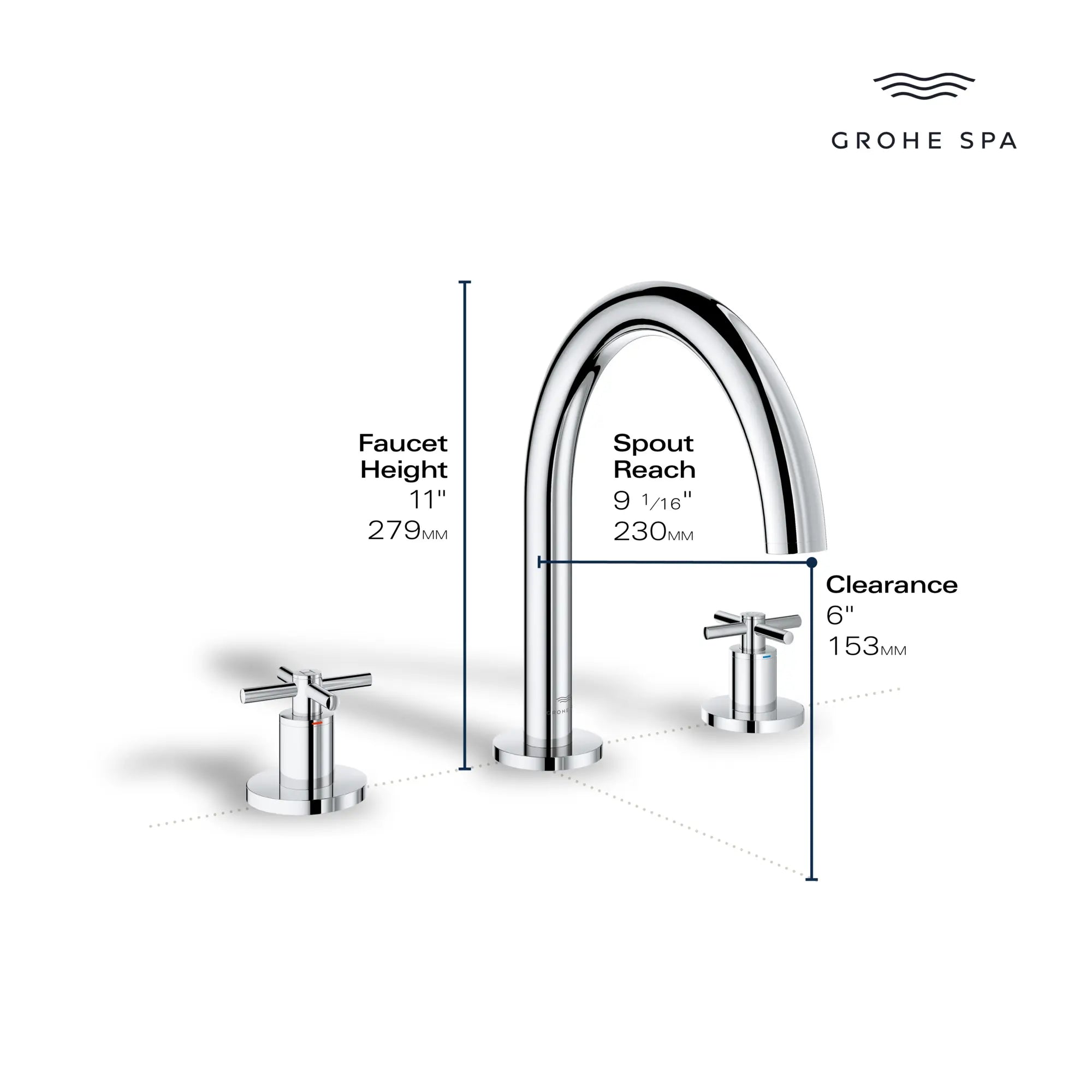 Atrio 3-Hole 2-Handle Deck Mount Roman Tub Faucet without Handles // GROHE STARLIGHT CHROME // 235670_Atrio_Infographic_25273_0002_JAN2024_0_CDNwebp.webp