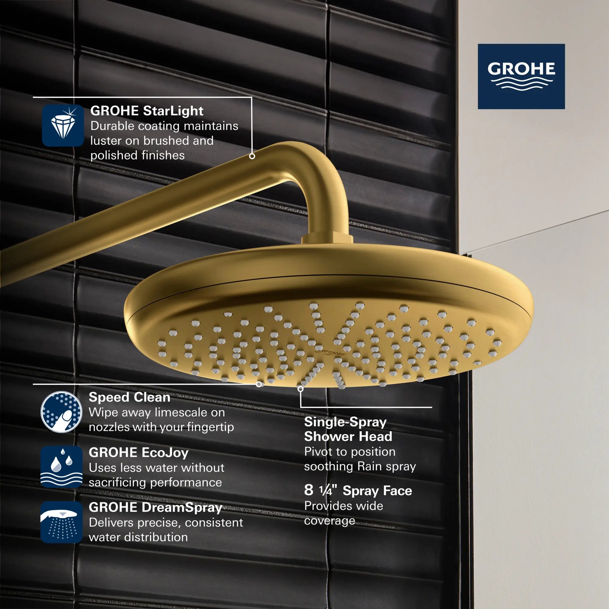 210 Shower Head, 8" - 1 Spray, 1.75 GPM (6.6 L/min) // BRUSHED NICKEL INFINITYFINISH // 235697_Tempesta_Infographic_26409_0001_JAN2024_CDNwebp.webp