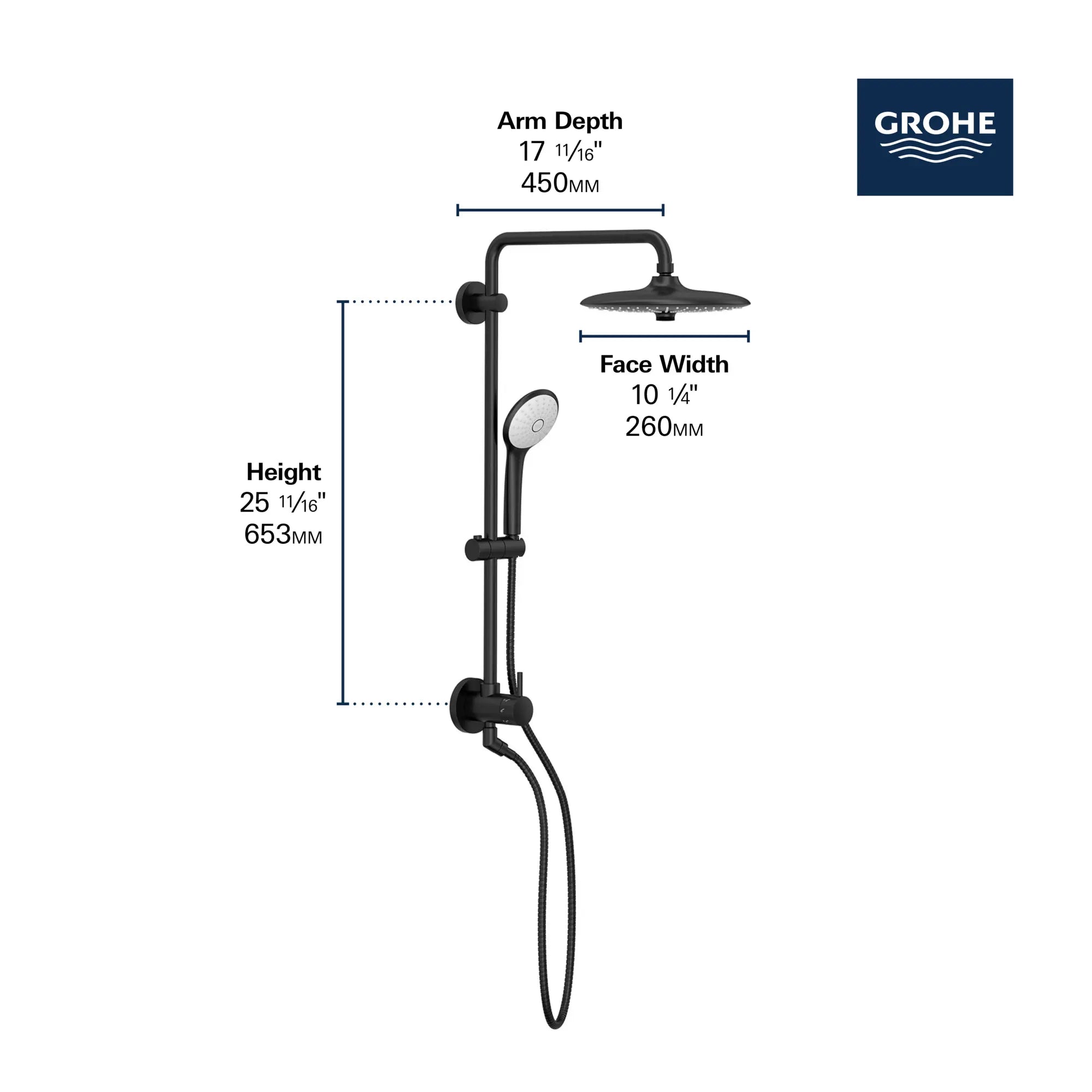 25" Euphoria Shower System, 9.5 L/min (2.5 gpm) // GROHE STARLIGHT CHROME // 235698_Tempesta_Infographic_27867_0002_JAN2024_CDNwebp.webp