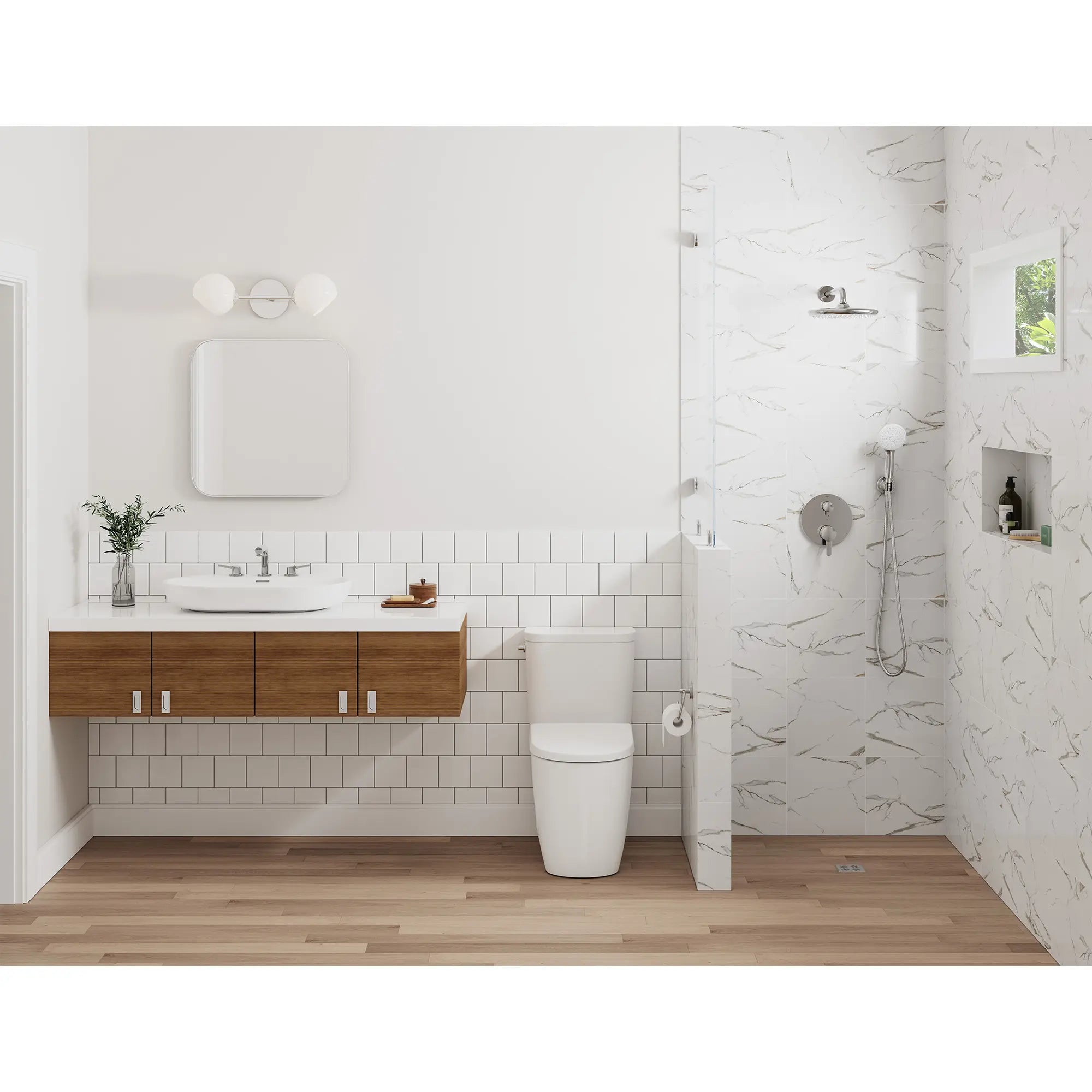 Rainshower 15" Round Shower Arm // GROHE STARLIGHT CHROME // 236637_Tempesta_EnvironmentCloseUp_26758002_29434000_28417000_28629001_26715000_2854000_Jan2024_0_CDNwebp.webp