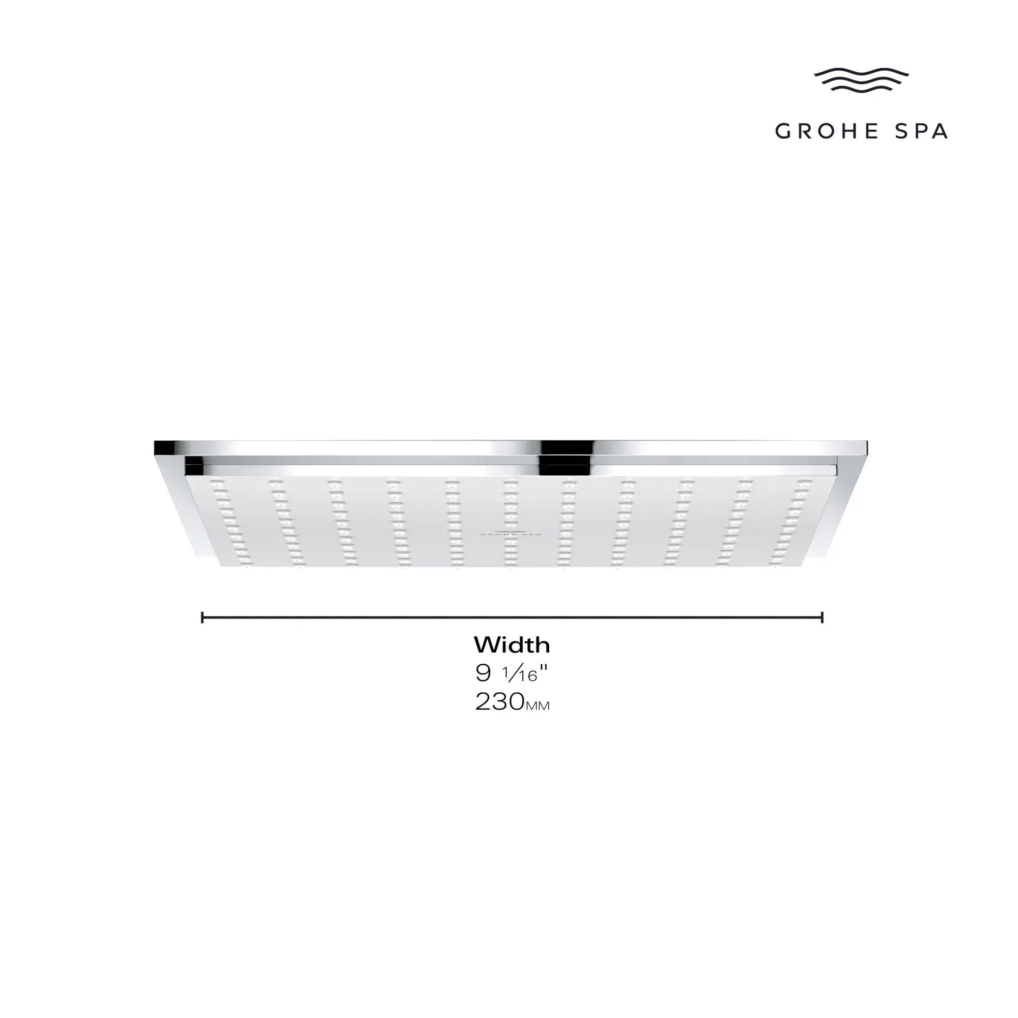 Rainshower Allure 230 Ceiling Shower Head, 9" - 1 Spray, 1.75 GPM (6.6 L/min) // GROHE STARLIGHT CHROME // 236652_Allure_Infographic_26869_0002_JAN2024_CDNwebp.webp