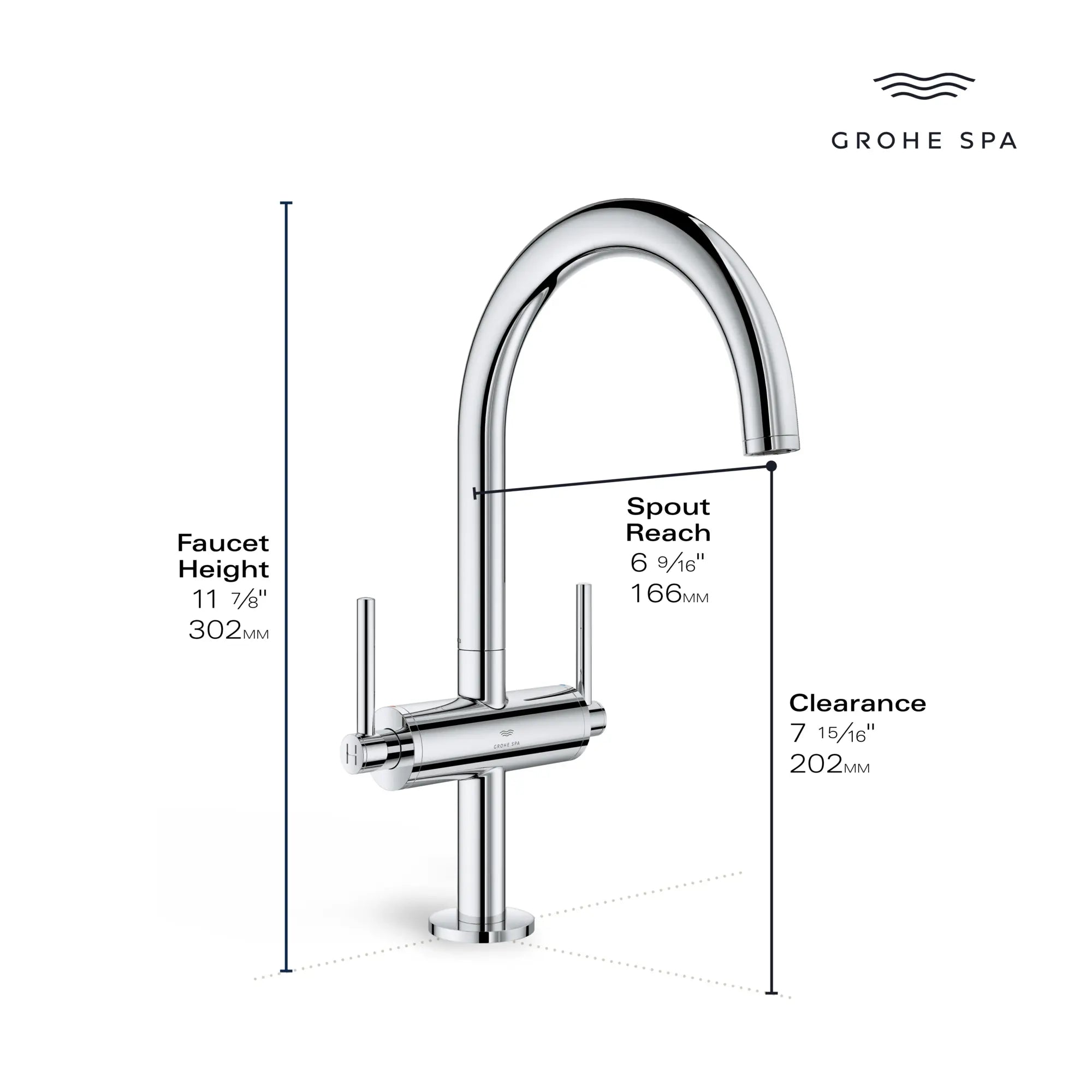 Atrio Single Hole Two-Handle L-Size Bathroom Faucet without Handles, 1.2 GPM (4.5 L/min) // GROHE STARLIGHT CHROME // 236655_Atrio_Infographic_21146_0002_JAN2024_1_CDNwebp.webp