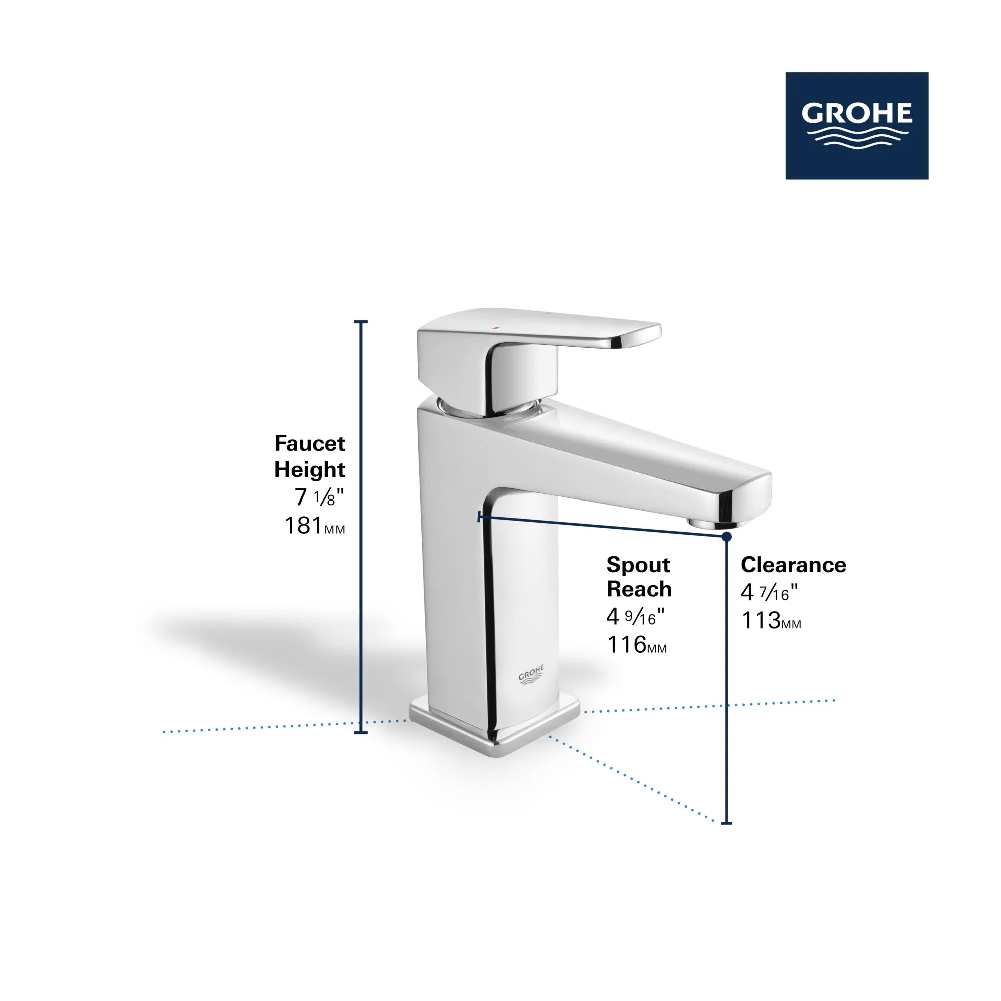 Tallinn Single Hole Single-Handle Bathroom Faucet, 1.2 GPM (4.5 L/min) // GROHE STARLIGHT CHROME // 236703_Tallinn_Infographic_23838_0002_JAN2024_CDNwebp.webp