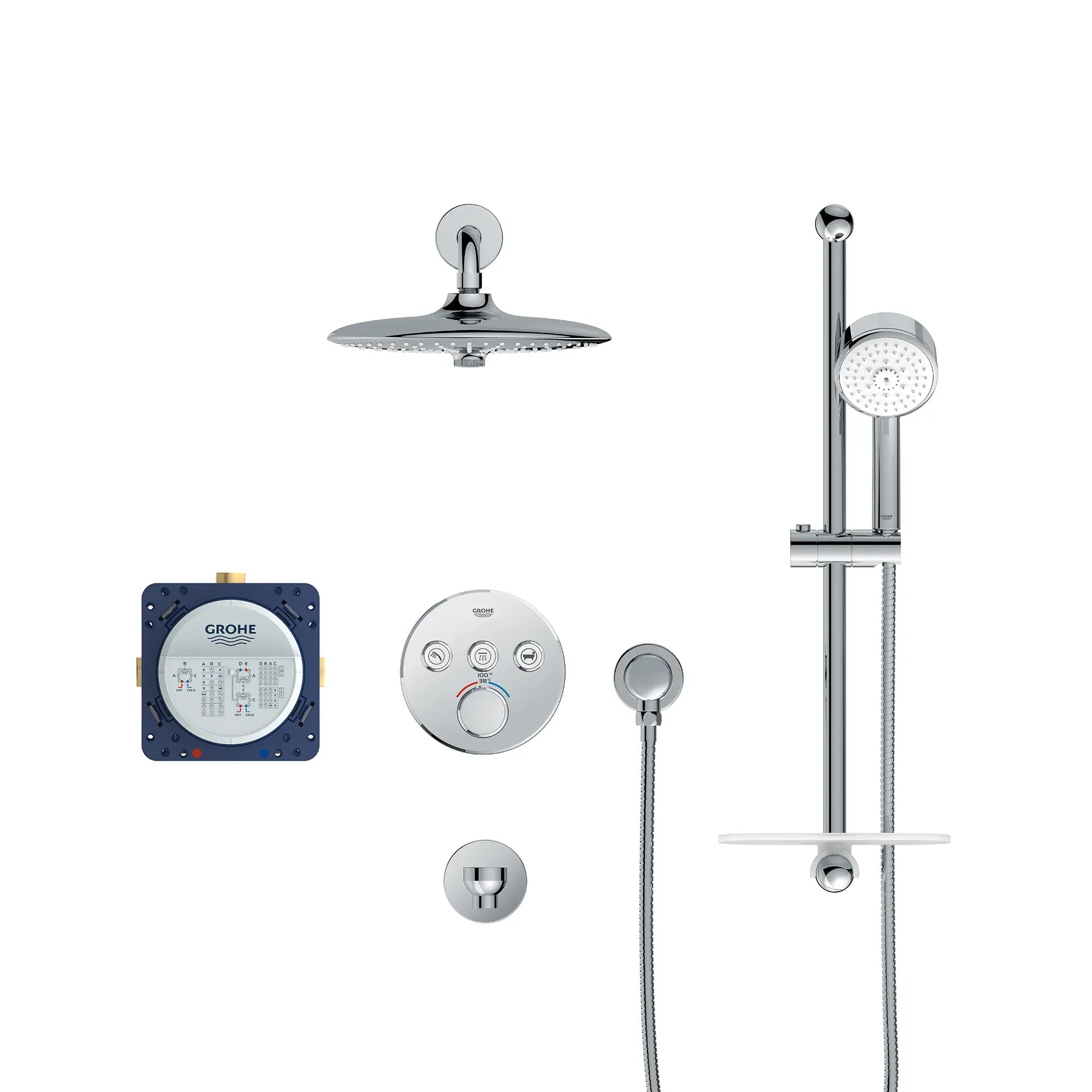 Euphoria SmartControl Thermostatic Triple Function Shower Kit // GROHE STARLIGHT CHROME // 236906_Rainshower_SmartControl_SiloFront_1030170000_0001_Jan2024_CDNwebp.webp