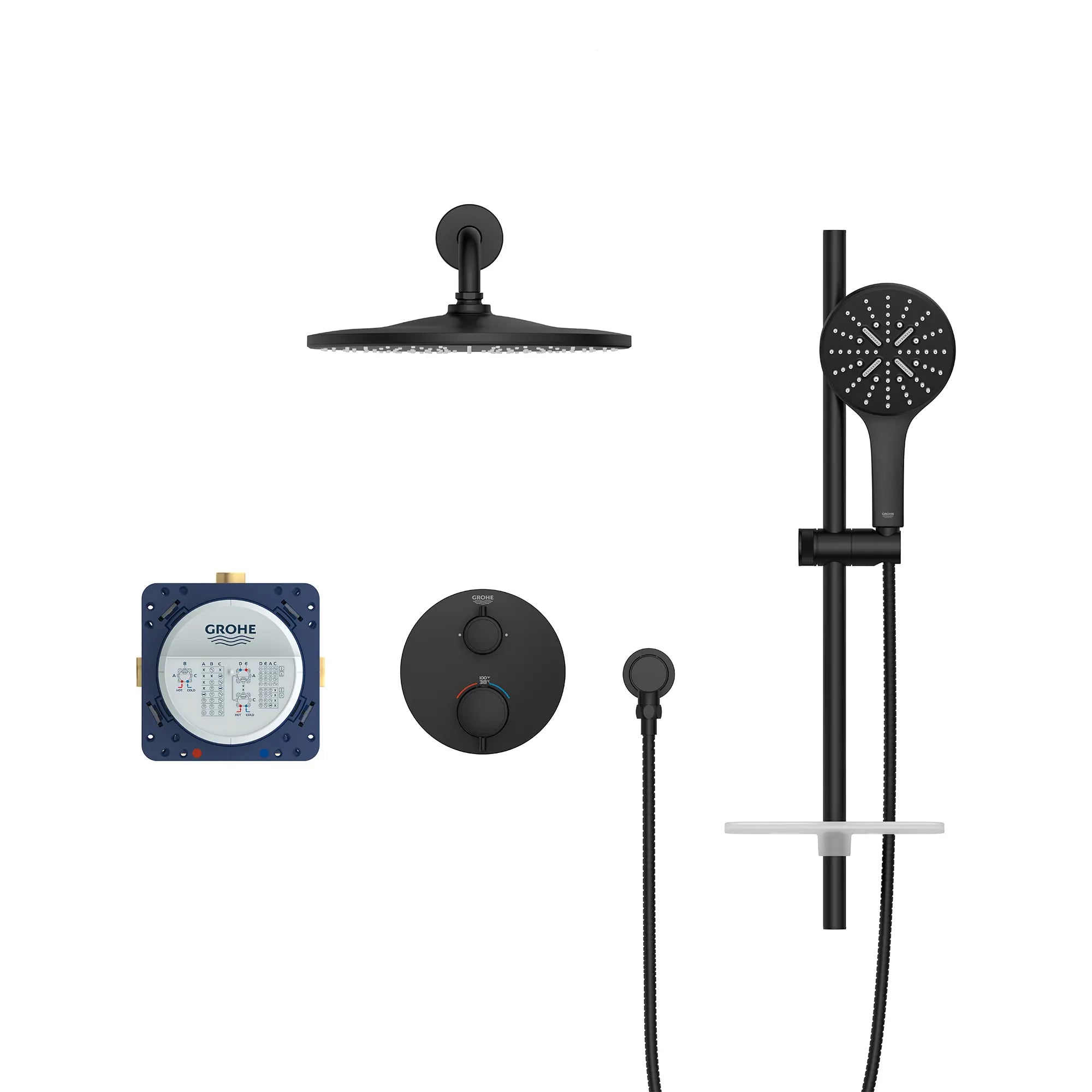 Rainshower GrohTherm 2-Handle Thermostatic Dual Function Shower Kit // MATTE BLACK // 236913_RainshowerSmartControl_SiloFront_1030662430_0001_Jan2024_CDNwebp.webp