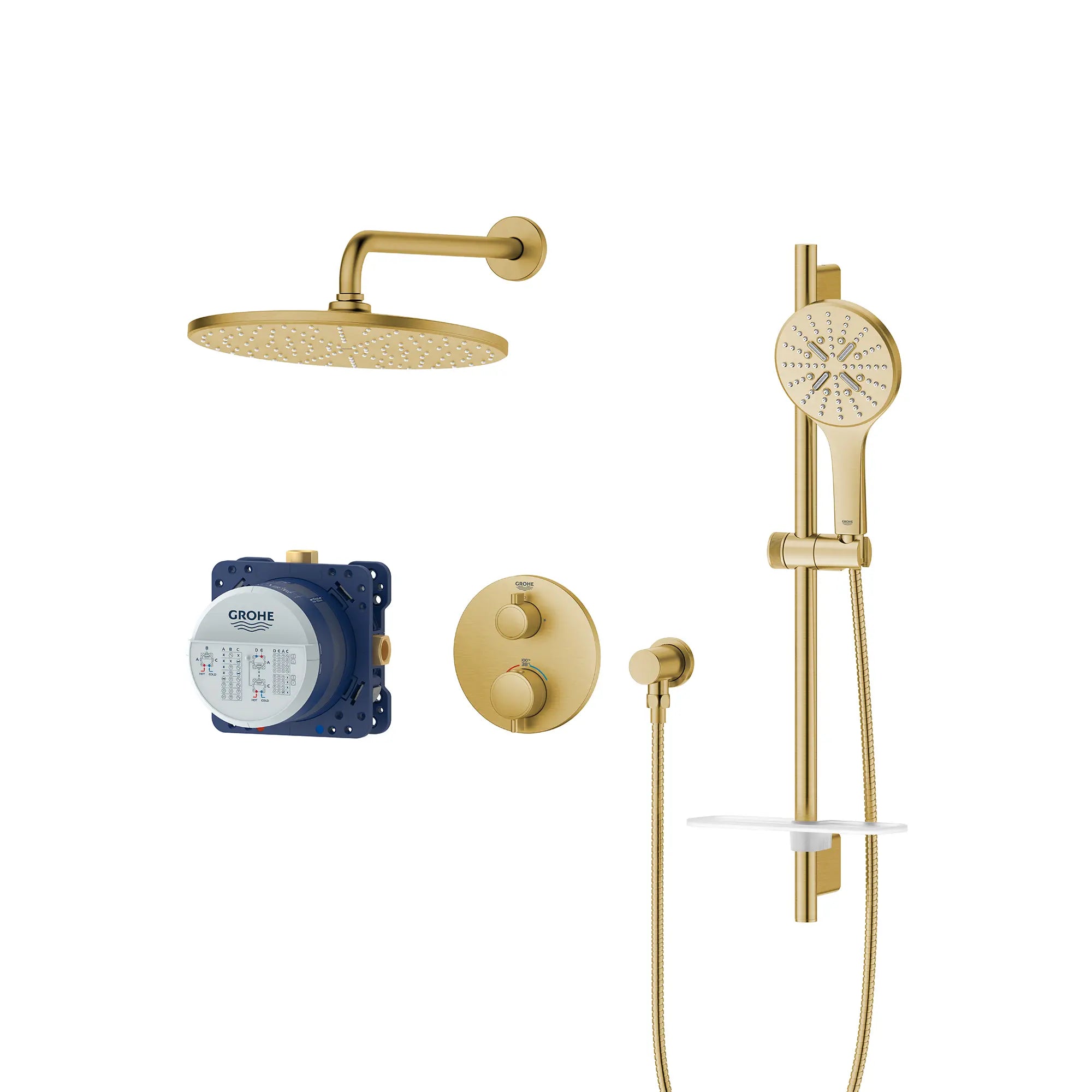 Rainshower GrohTherm 2-Handle Thermostatic Dual Function Shower Kit // BRUSHED COOL SUNRISE // 236915_Rainshower_SmartControl_SiloLeft_103066GN00_0001_Jan2024_CDNwebp.webp