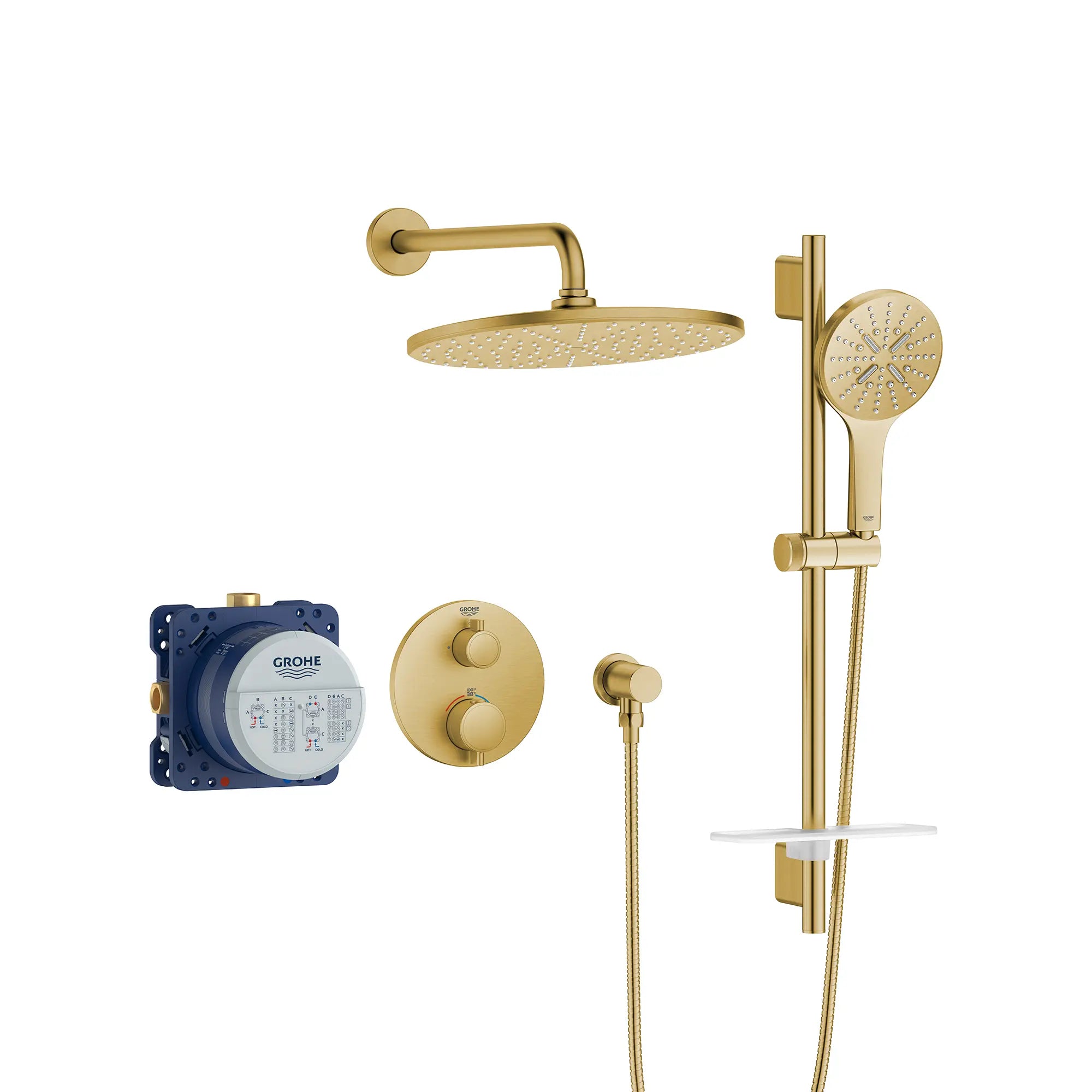 Rainshower GrohTherm 2-Handle Thermostatic Dual Function Shower Kit // BRUSHED COOL SUNRISE // 236925_Rainshower_SmartControl_SiloRight_103066GN00_0001_Jan2024_CDNwebp.webp