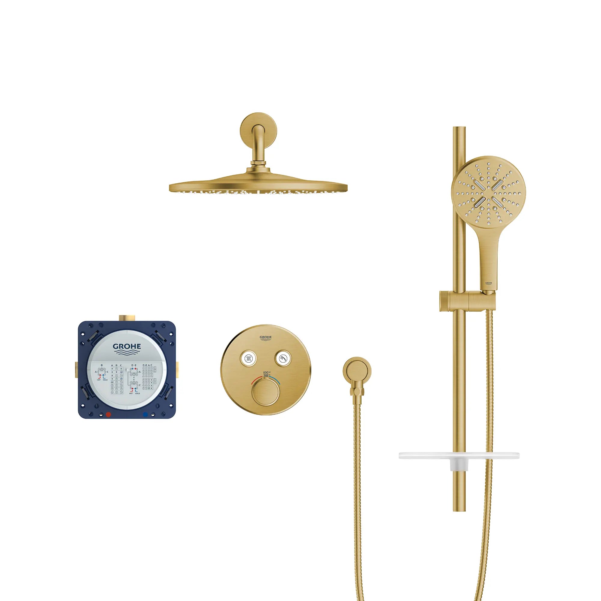 Rainshower SmartControl Thermostatic Dual Function Shower Kit // BRUSHED COOL SUNRISE // 236938_Rainshower_SmartControl_SiloFront_103070GN00_0001_Jan2024_CDNwebp.webp