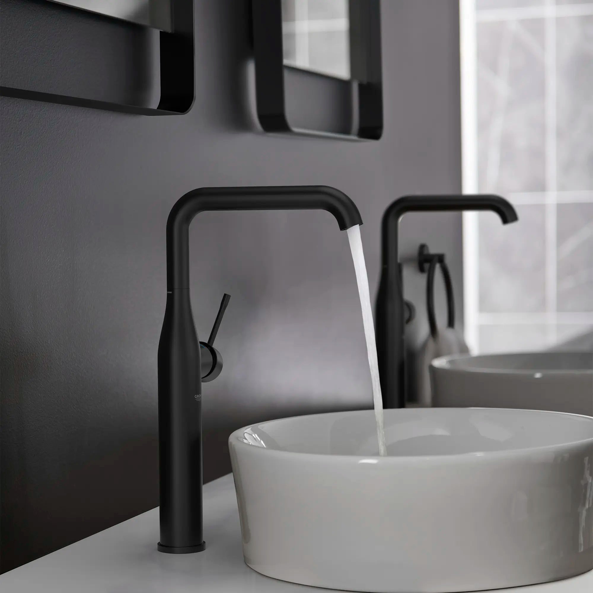 Single Hole Single-Handle Deck Mount Vessel Sink Faucet, 1.2 GPM (4.5 L/min) // MATTE BLACK // 236989_Essence_EnvironmentCloseup_235382431_0002_Dec2023_CDNwebp.webp