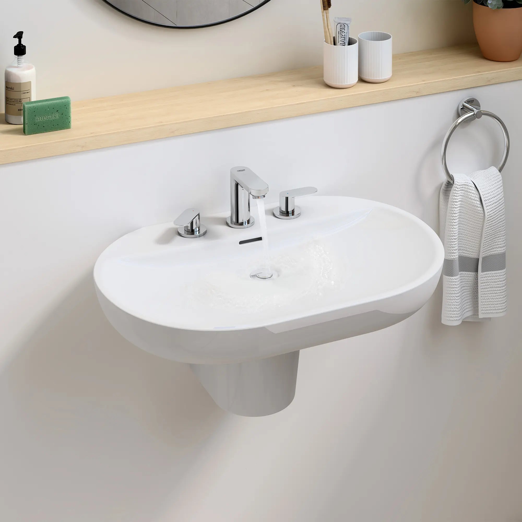 8-inch Widespread 2-Handle S-Size Bathroom Faucet, 1.2 GPM (4.5 L/min) // GROHE STARLIGHT CHROME // 236996_Eurosmart_EnvironmentCloseup_2019900A_0001_Nov2023_CDNwebp.webp