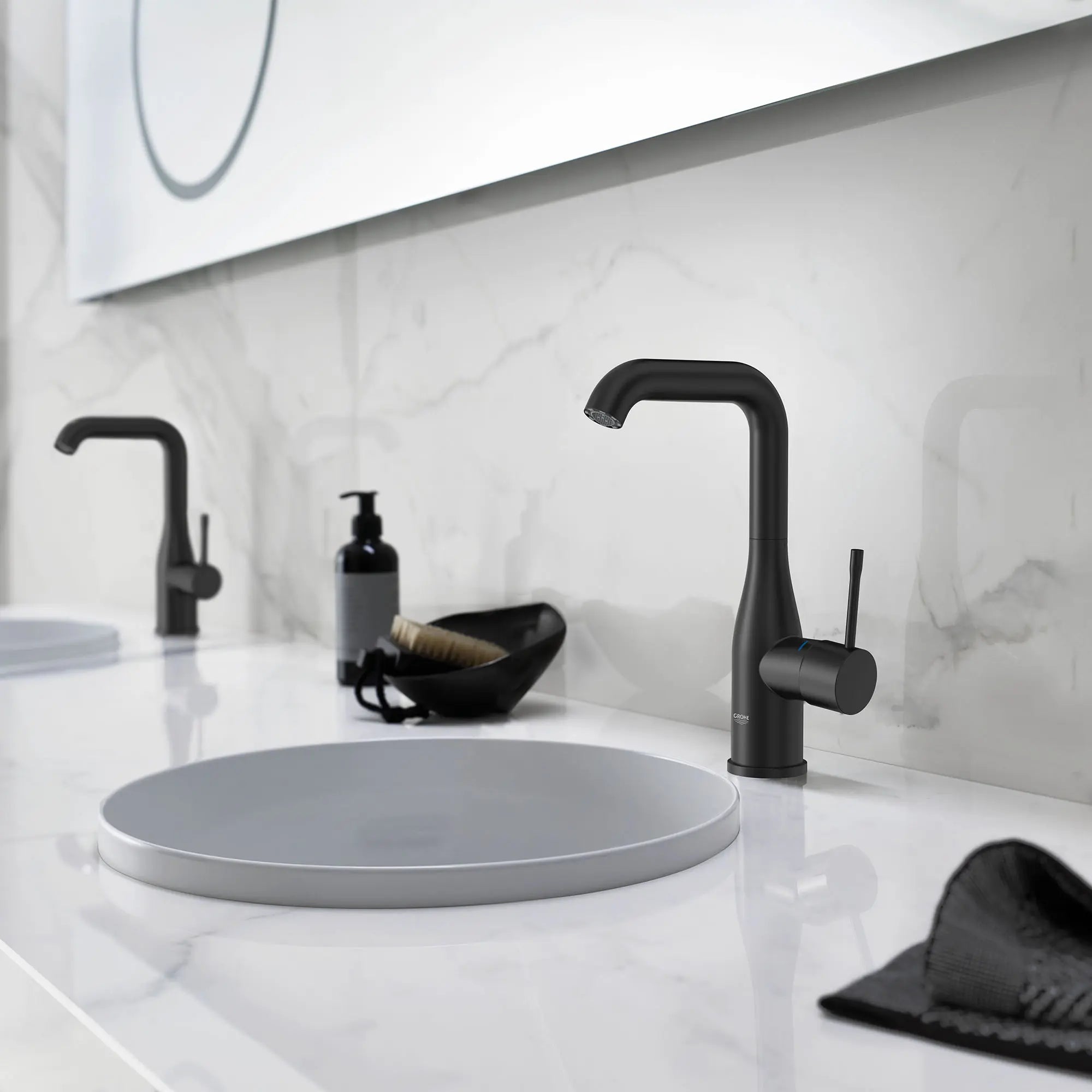 Single Hole Single-Handle L-Size Bathroom Faucet, 1.2 GPM (4.5 L/min) // MATTE BLACK // 237020_Essence_EnvironmentCloseup_234862431_0002_Dec2023_CDNwebp.webp