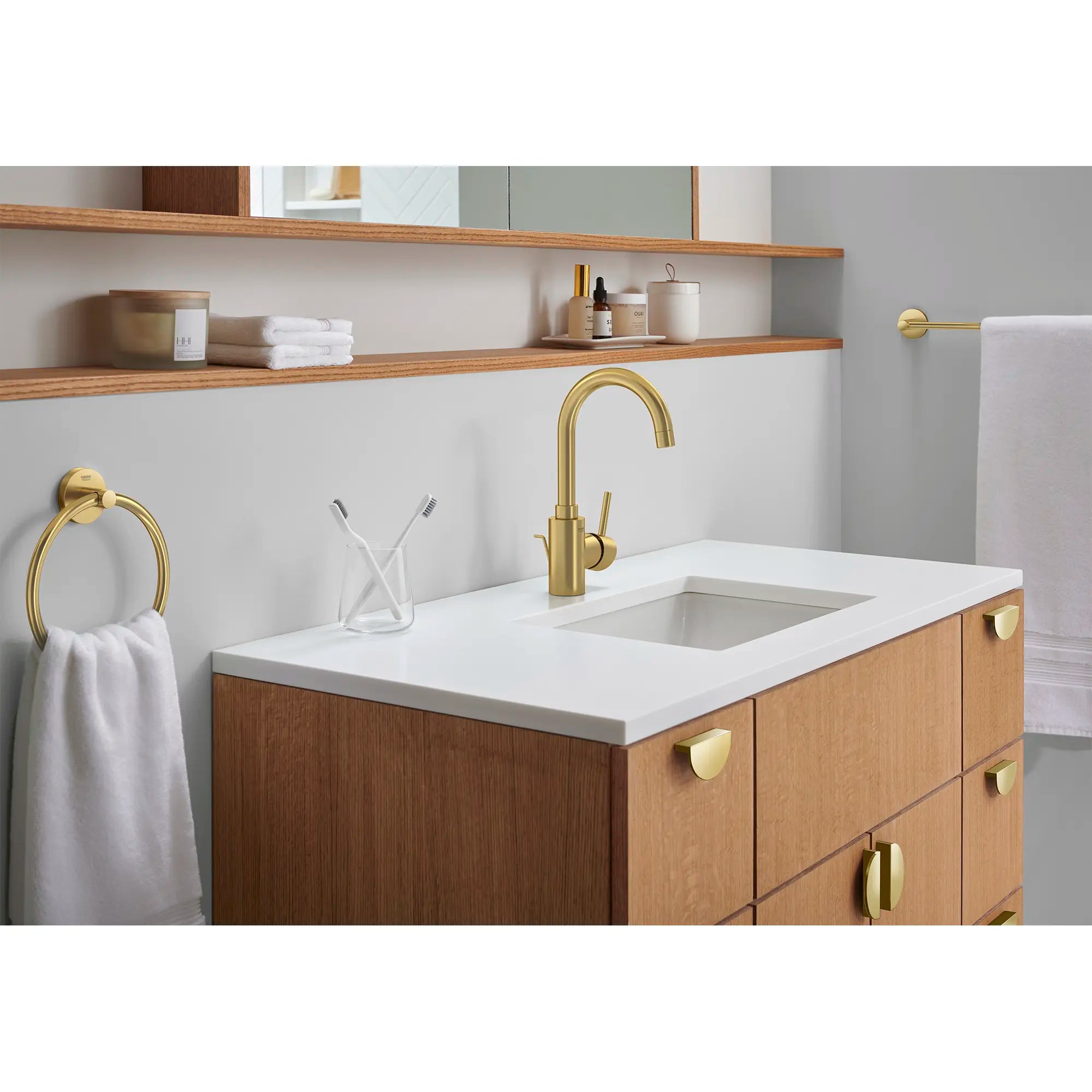 Single Hole Single-Handle L-Size Bathroom Faucet, 1.2 GPM (4.5 L/min) // BRUSHED COOL SUNRISE // 237795_Concetto_EnvironmentCloseup_32138GN2_0001_Feb2024_CDNwebp.webp