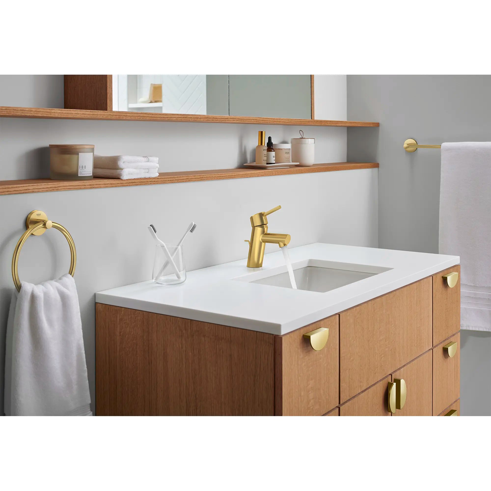 Single Hole Single-Handle S-Size Bathroom Faucet, 1.2 GPM (4.5 L/min) // BRUSHED COOL SUNRISE // 237798_Concetto_EnvironmentCloseup_34270GNA_0002_Feb2024_CDNwebp.webp