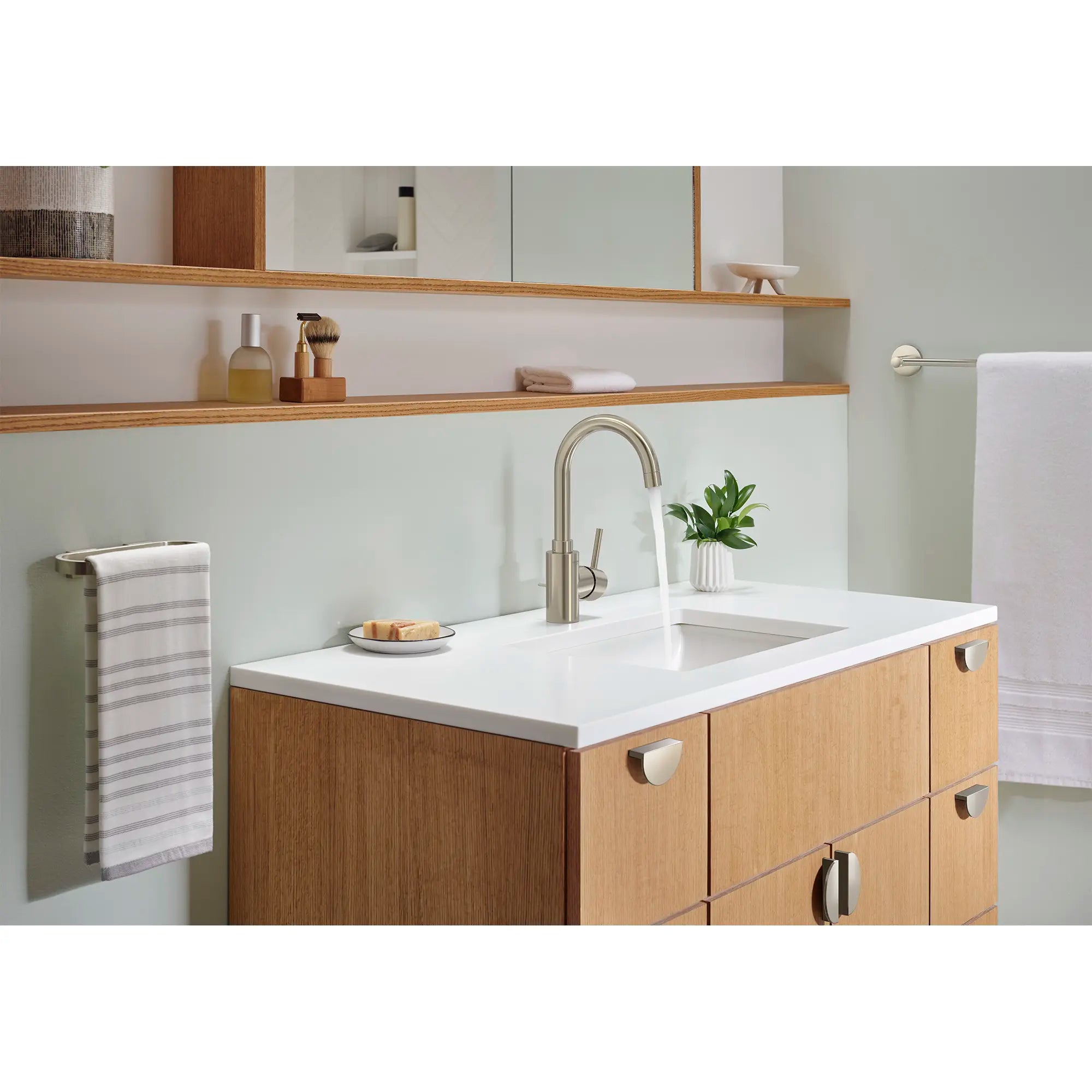 Single Hole Single-Handle L-Size Bathroom Faucet, 1.2 GPM (4.5 L/min) // BRUSHED NICKEL INFINITYFINISH // 237805_Concetto_EnvironmentCloseup_32138EN2_0002_Feb2024_CDNwebp.webp