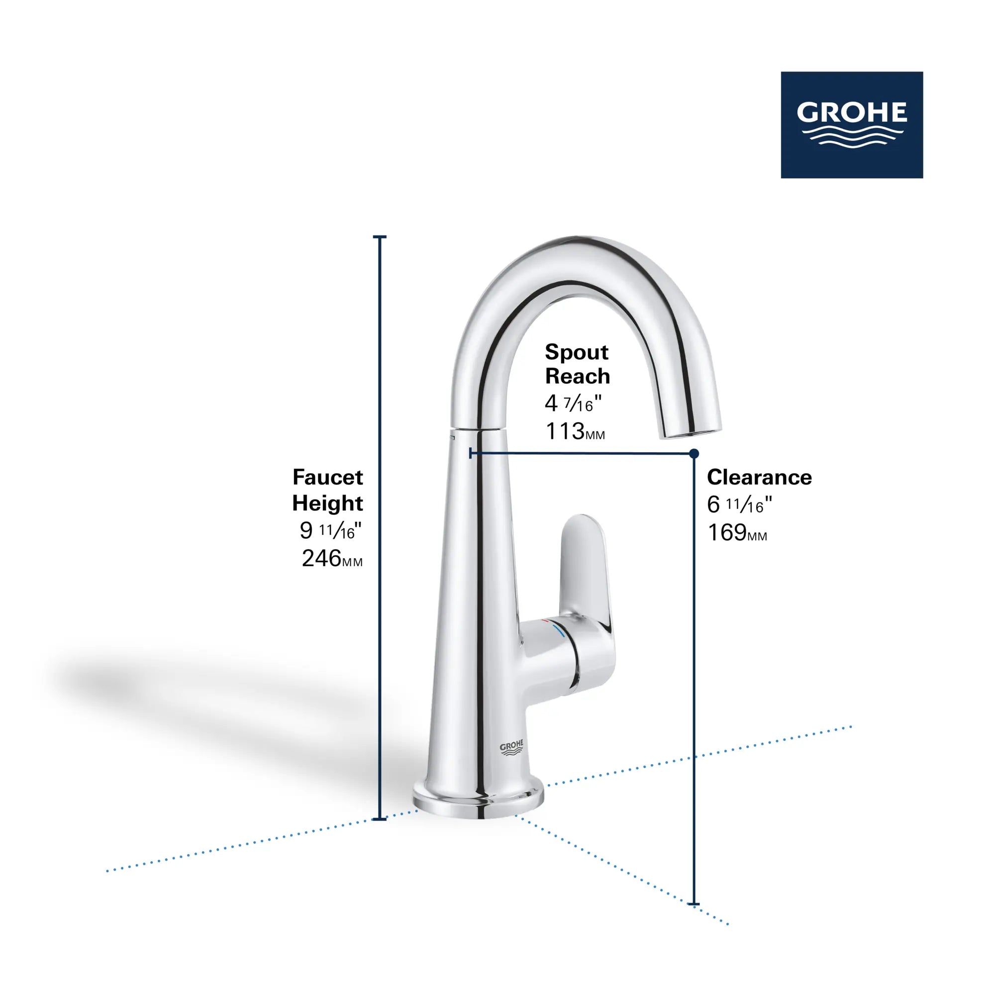Veletto Single-Handle 4" Centerset Bathroom Faucet, 1.2 GPM (4.5 L/min) // GROHE STARLIGHT CHROME // 244577_Veletto_Infographic_23837_0002_JAN2024_CDNwebp.webp