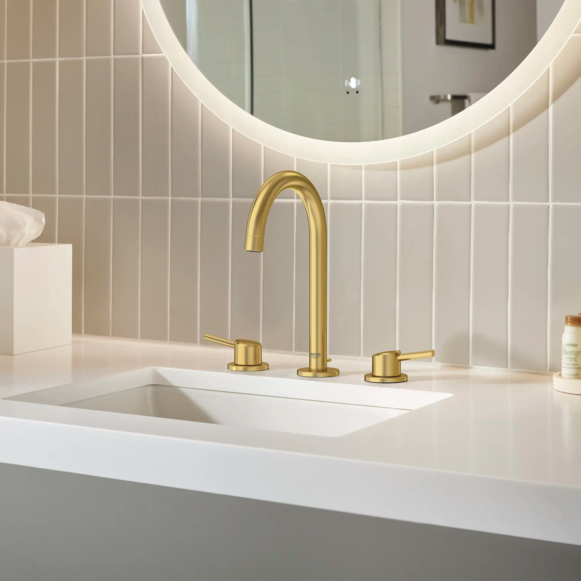 8-inch Widespread 2-Handle L-Size Bathroom Faucet, 1.2 GPM (4.5 L/min) // BRUSHED COOL SUNRISE // 249105_Concetto_EnvironmentCloseup_20217GNA_0001_SEPTEMBER2024_CDNwebp.webp