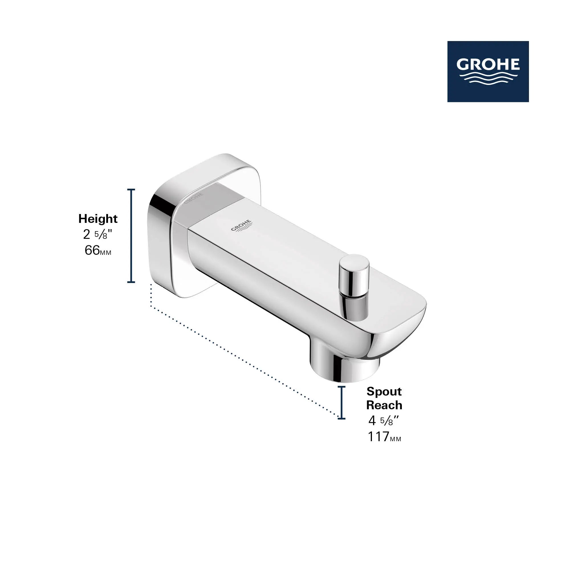 Cubeo Diverter Tub Spout // GROHE STARLIGHT CHROME // 251856_GROHE_CUBEO_Softsquare_101926000_0001_Mar2025_1_CDNwebp.webp
