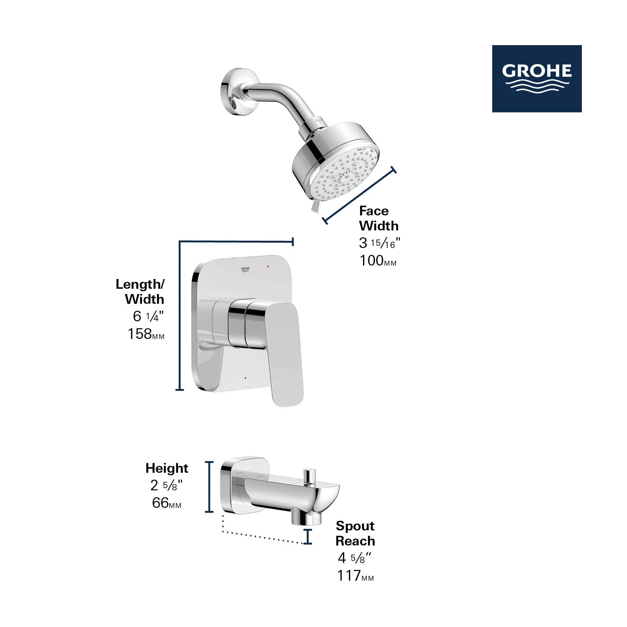 Cubeo Pressure Balance Valve Tub/Shower Trim Kit // MATTE BLACK // 251861_GROHE_CUBEO_Softsquare_105380000_0001_MAR2025_2_CDNwebp.webp
