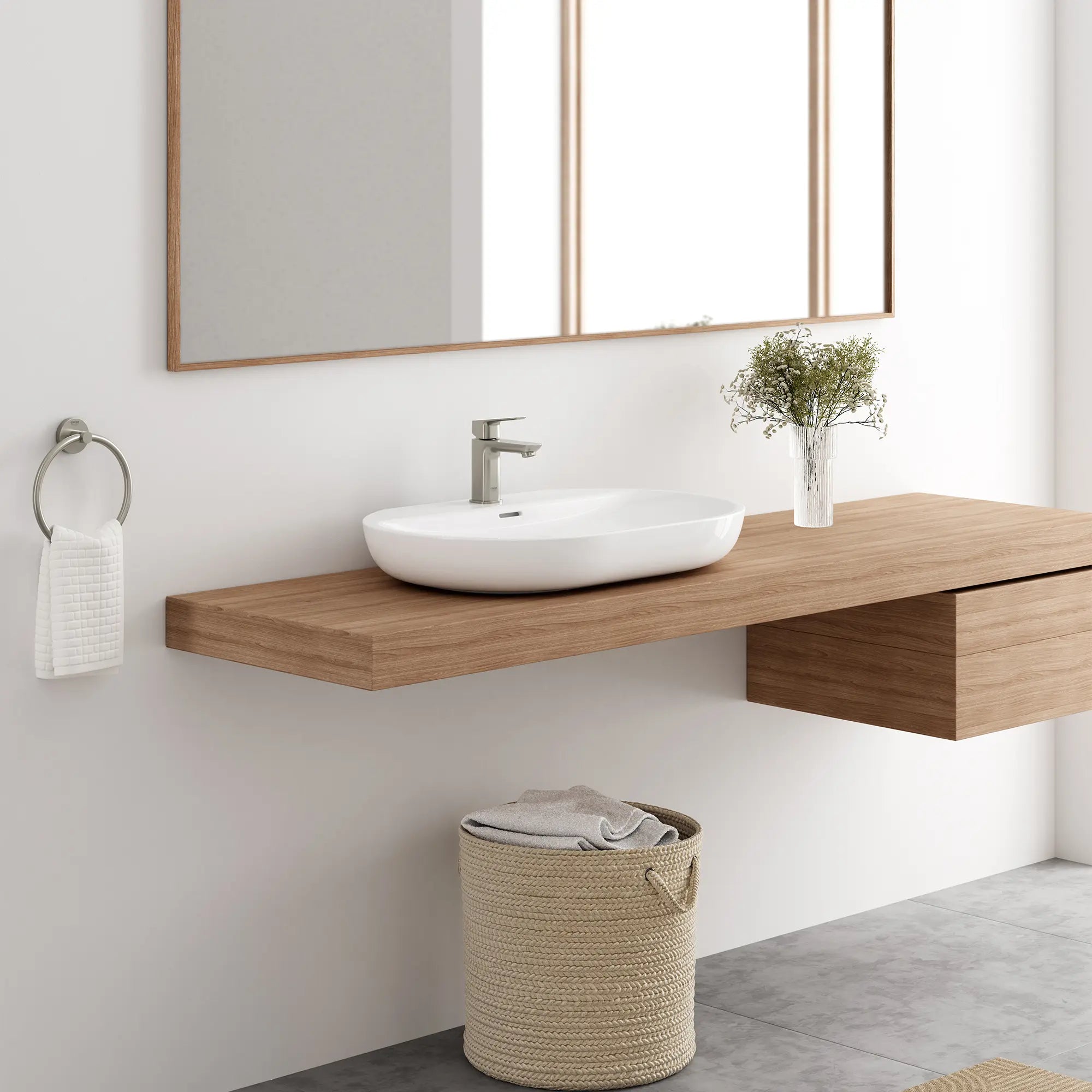 Cubeo Single Hole Single Handle S-Size Bathroom Faucet, 1.2 gpm (4.5L/min) // BRUSHED NICKEL INFINITYFINISH // 253068_Cubeo_EnvironmentCloseUp_101898EN00_39669000_40365EN00_0001_OCTOBER2024_CDNwebp.webp